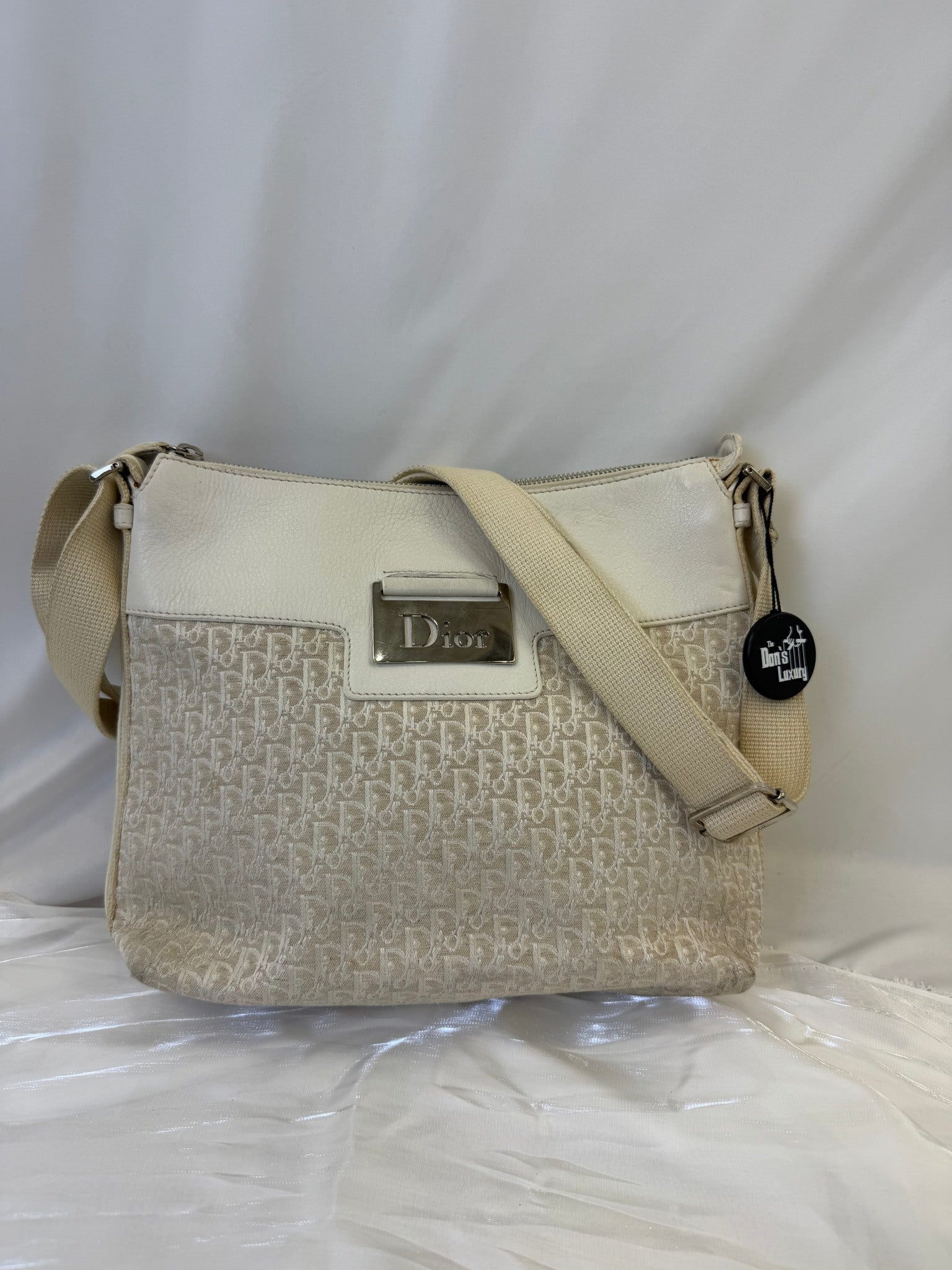 Christian Dior Cream Canvas Trotter Shoulder Bag