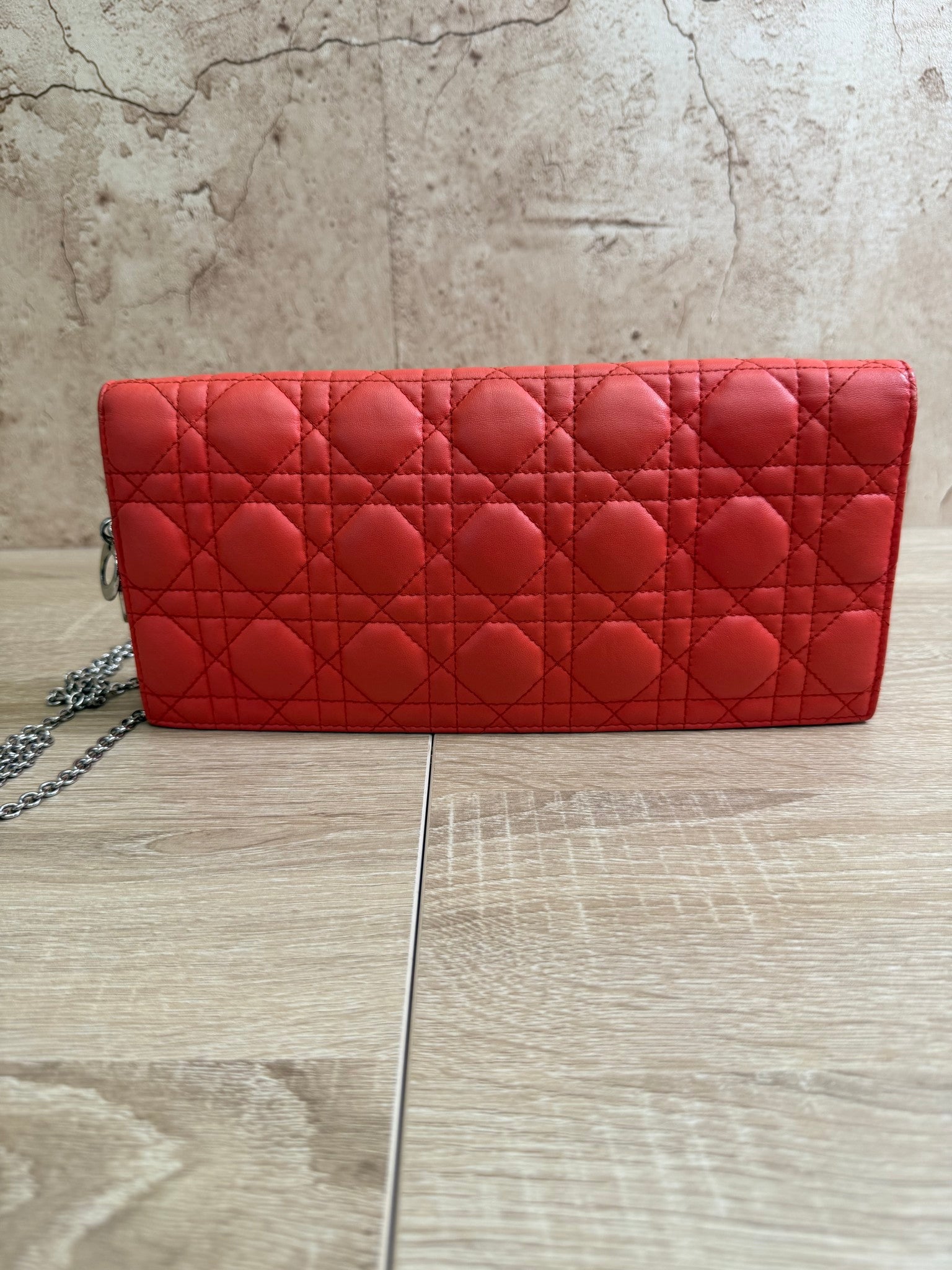 Christian Dior Coral Cannage Leather Lady Dior Chain Clutch 