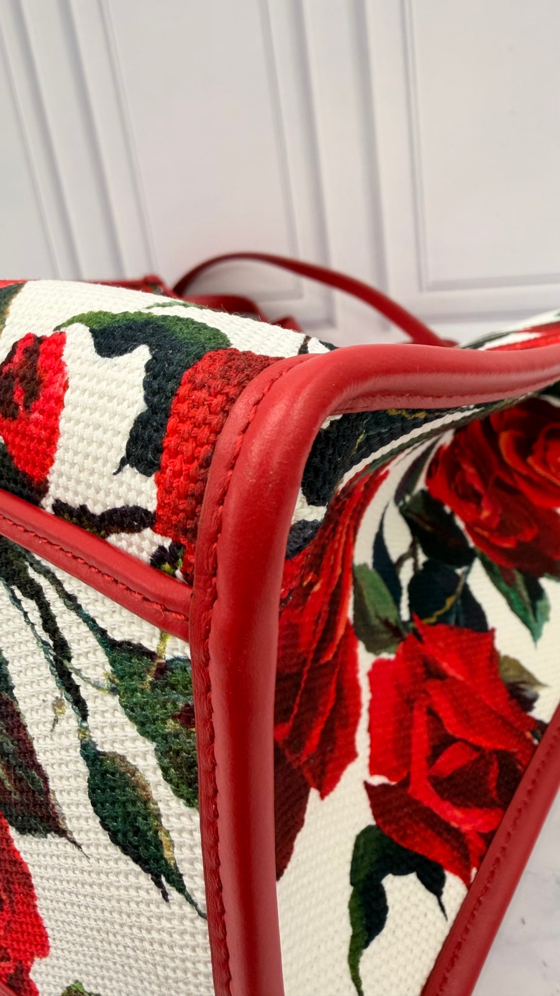 Dolce & Gabbana Red Floral Large Sicily Shopper Tote Bag