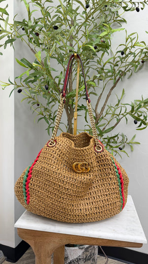 Gucci Raffia Web Marmont Chain Tote