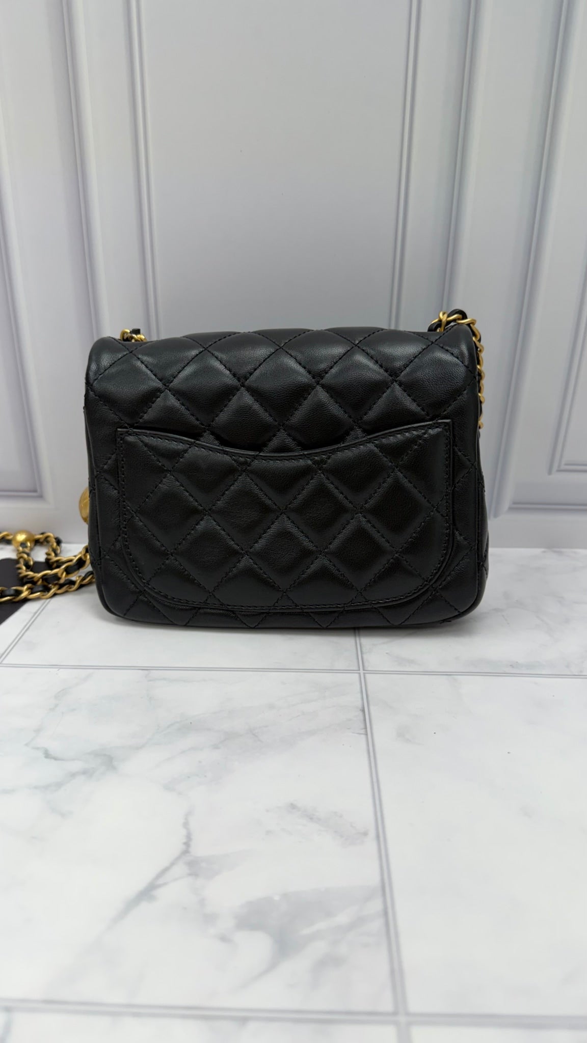 Chanel Black Quilted Lambskin Mini Flap Pearl Crush Bag