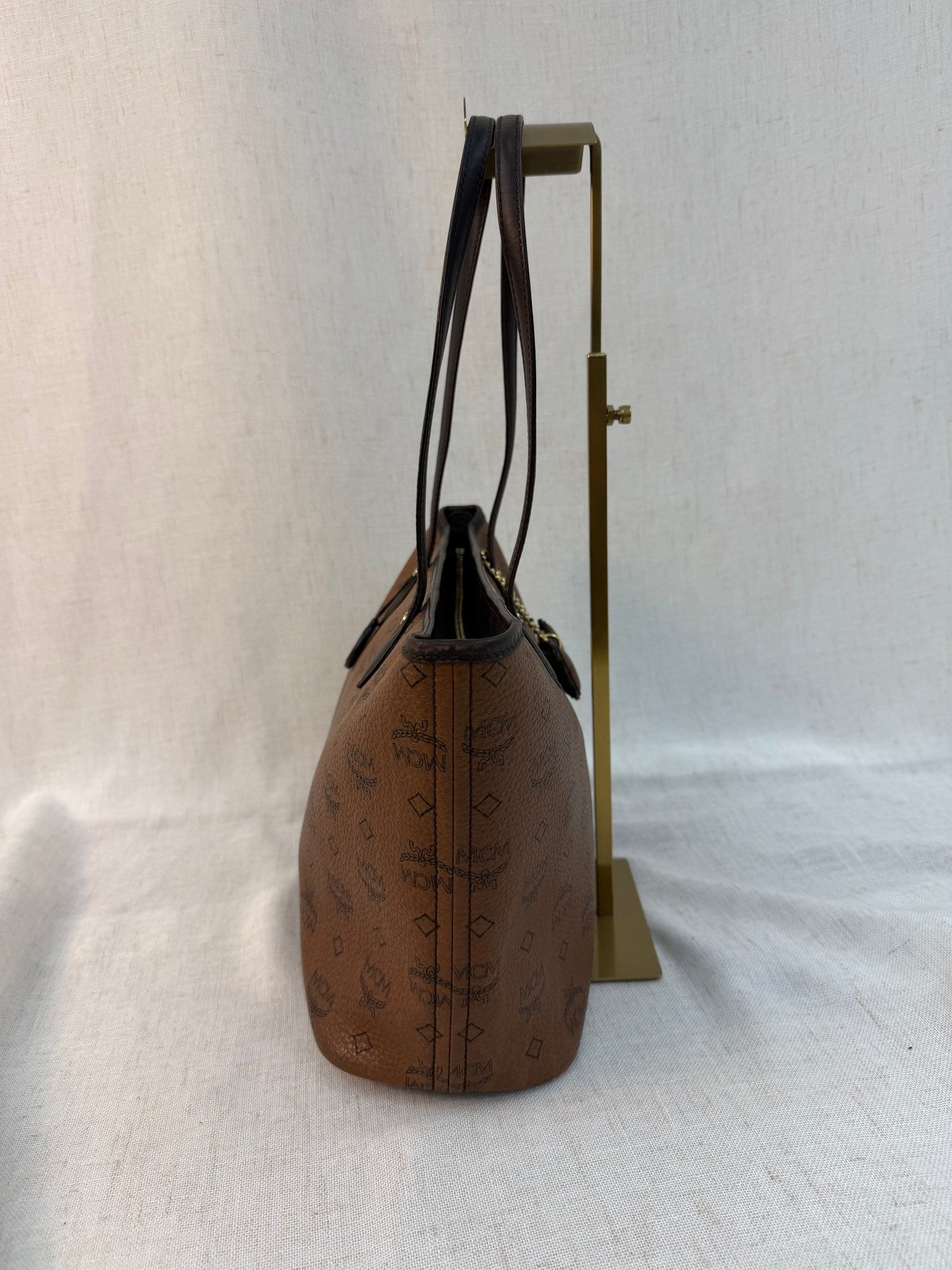 MCM Brown Coated Canvas Visetos Tote Bag