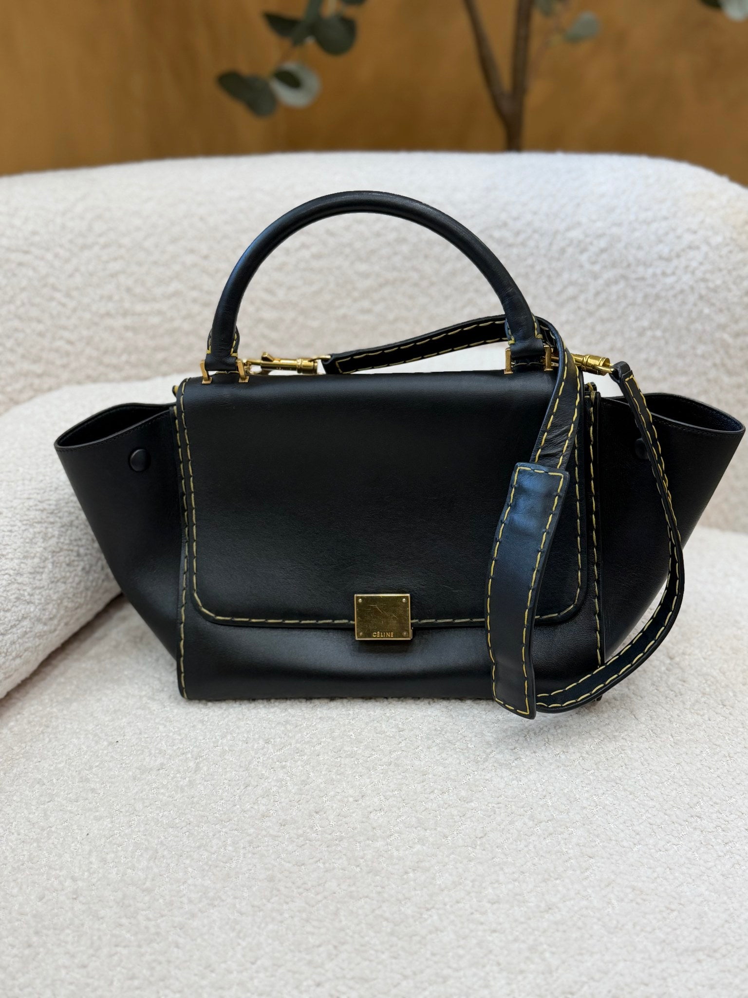 Celine Black Leather Trapeze Two Way Bag