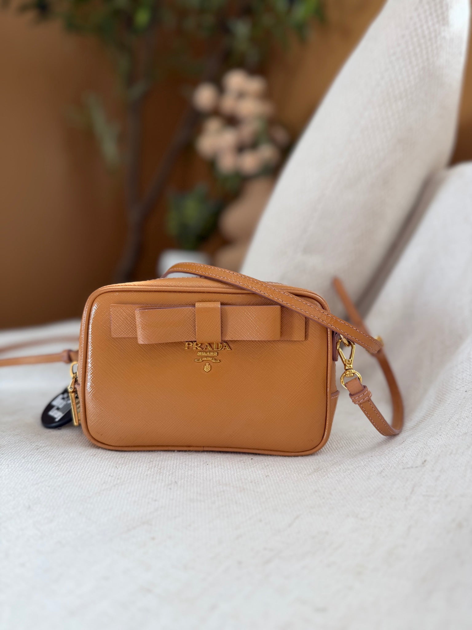 Prada Tan Saffiano Leather Box Crossbody Bag