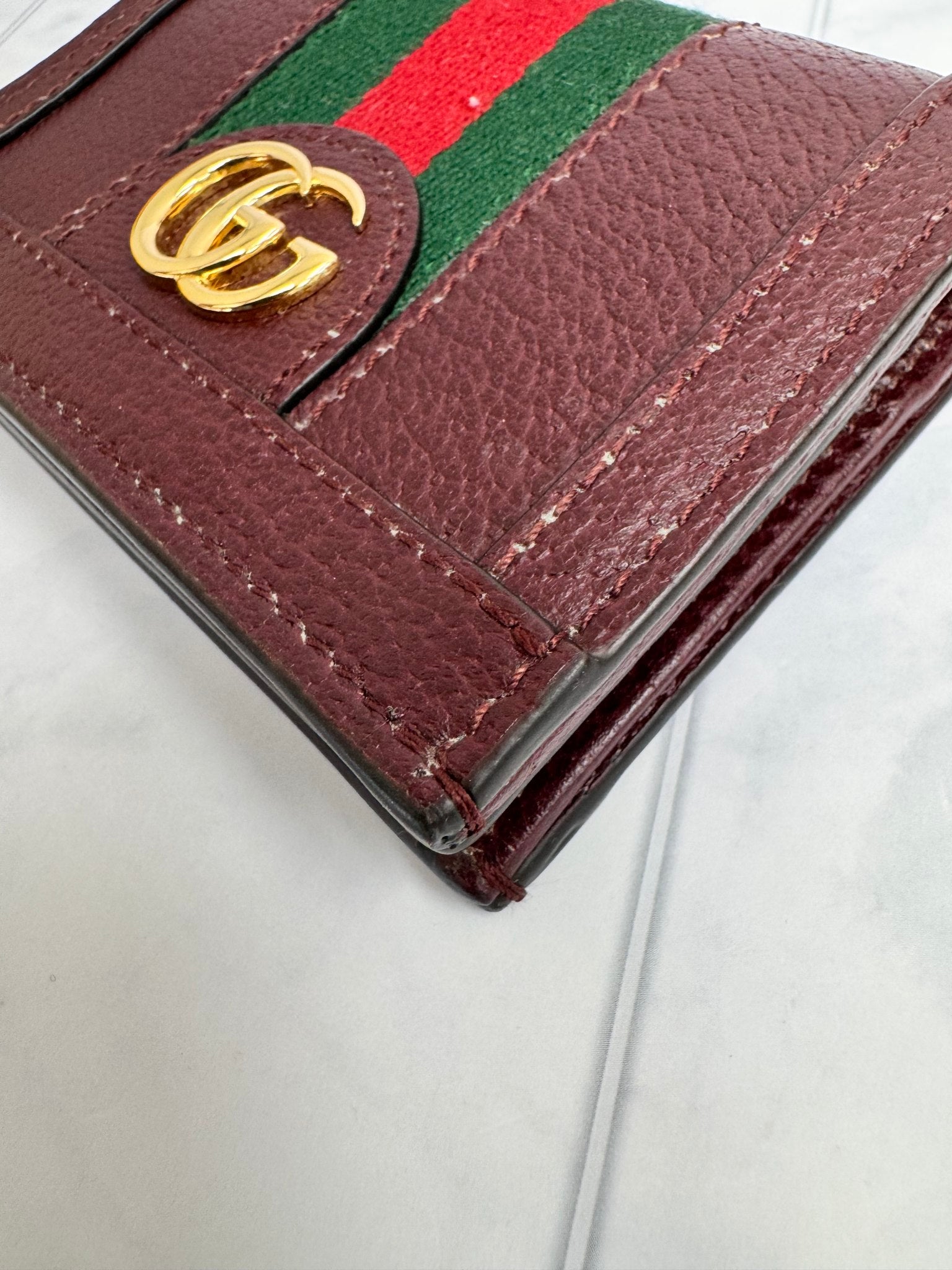 Gucci Burgundy Leather Web Ophidia Compact Wallet