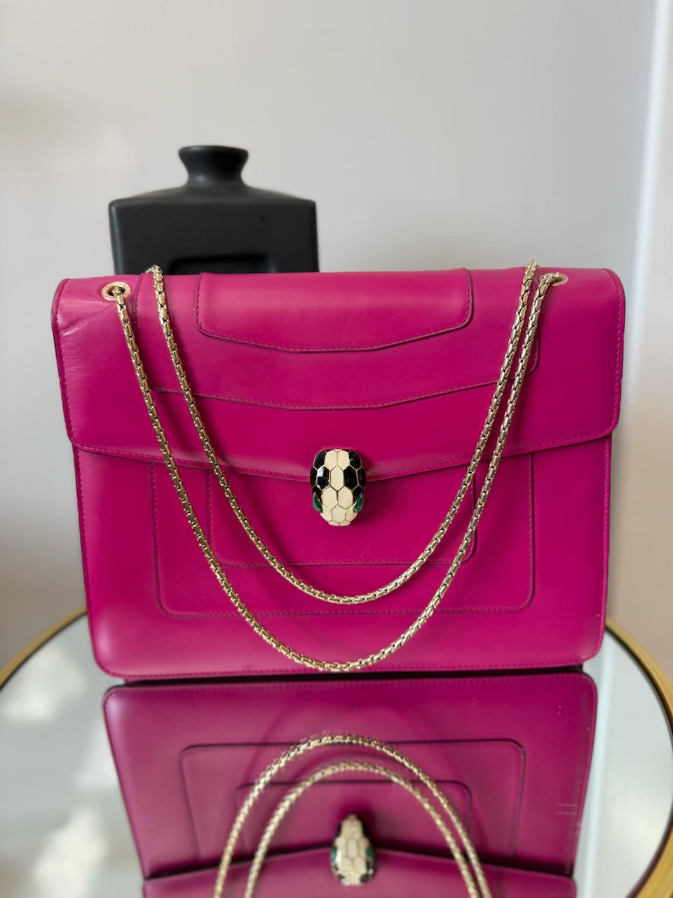 Bvlgari Fuchsia Leather Serpenti Forever Snake Shoulder Bag