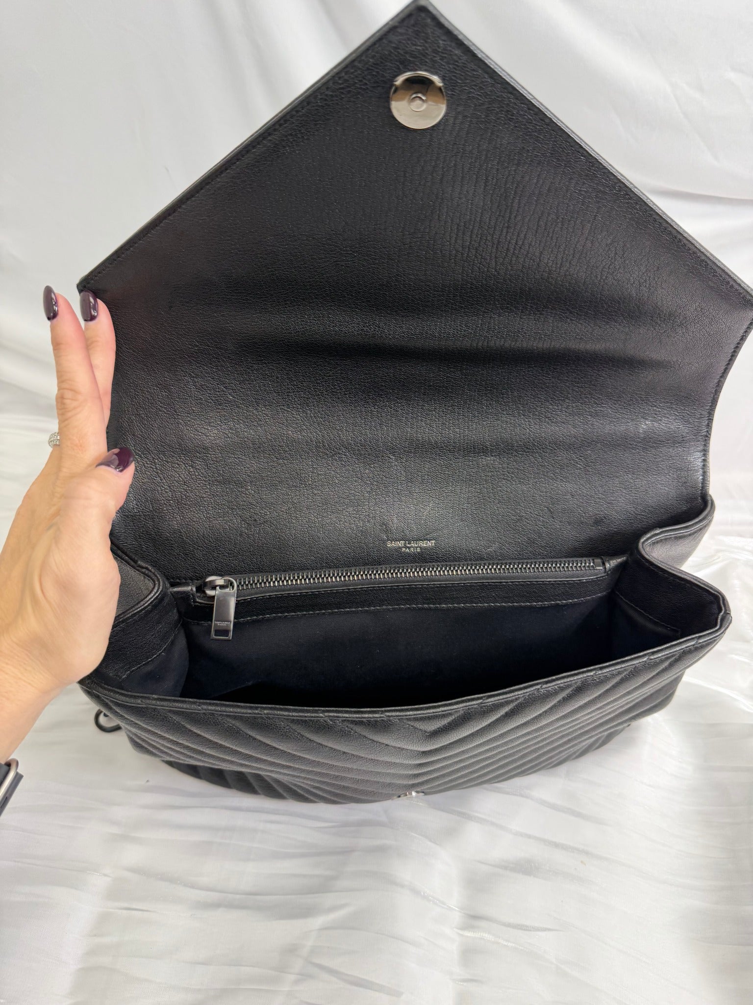 Saint Laurent YSL Black Quilted Leather College Flap Bag