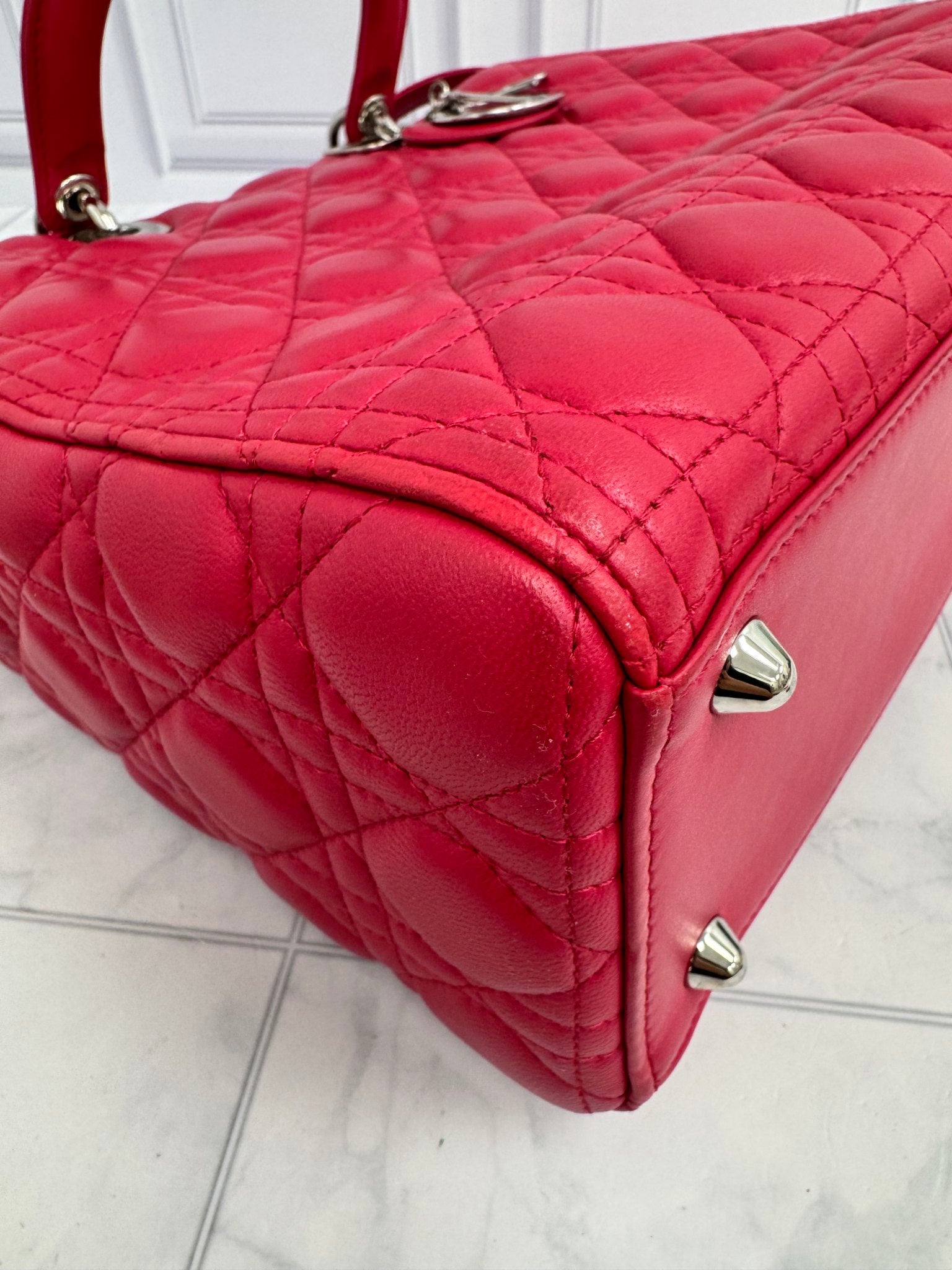 Christian Dior Dark Pink Quilted Lambskin Large Lady Dior Bag