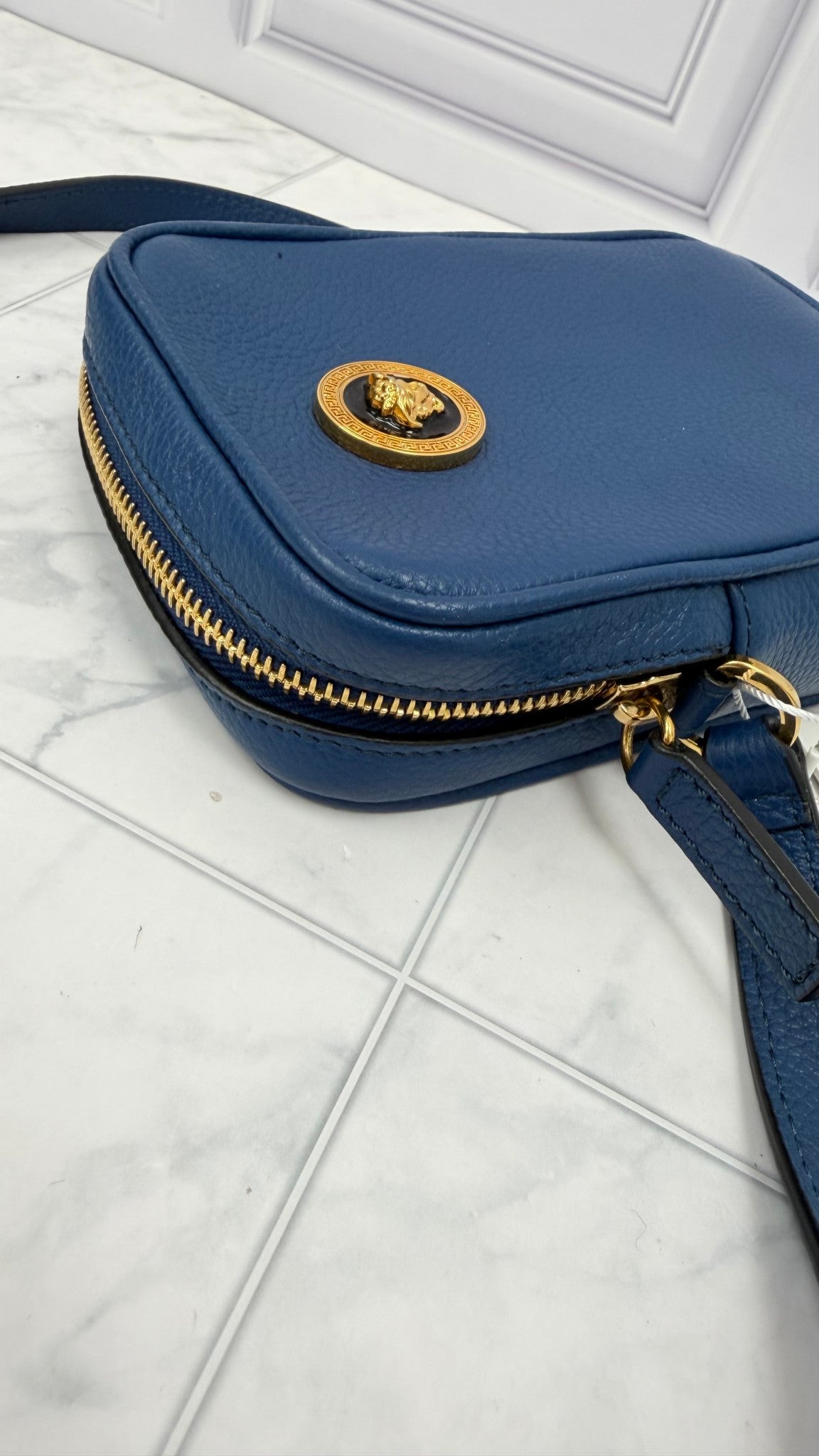 Versace Blue Leather Medusa Crossbody Bag