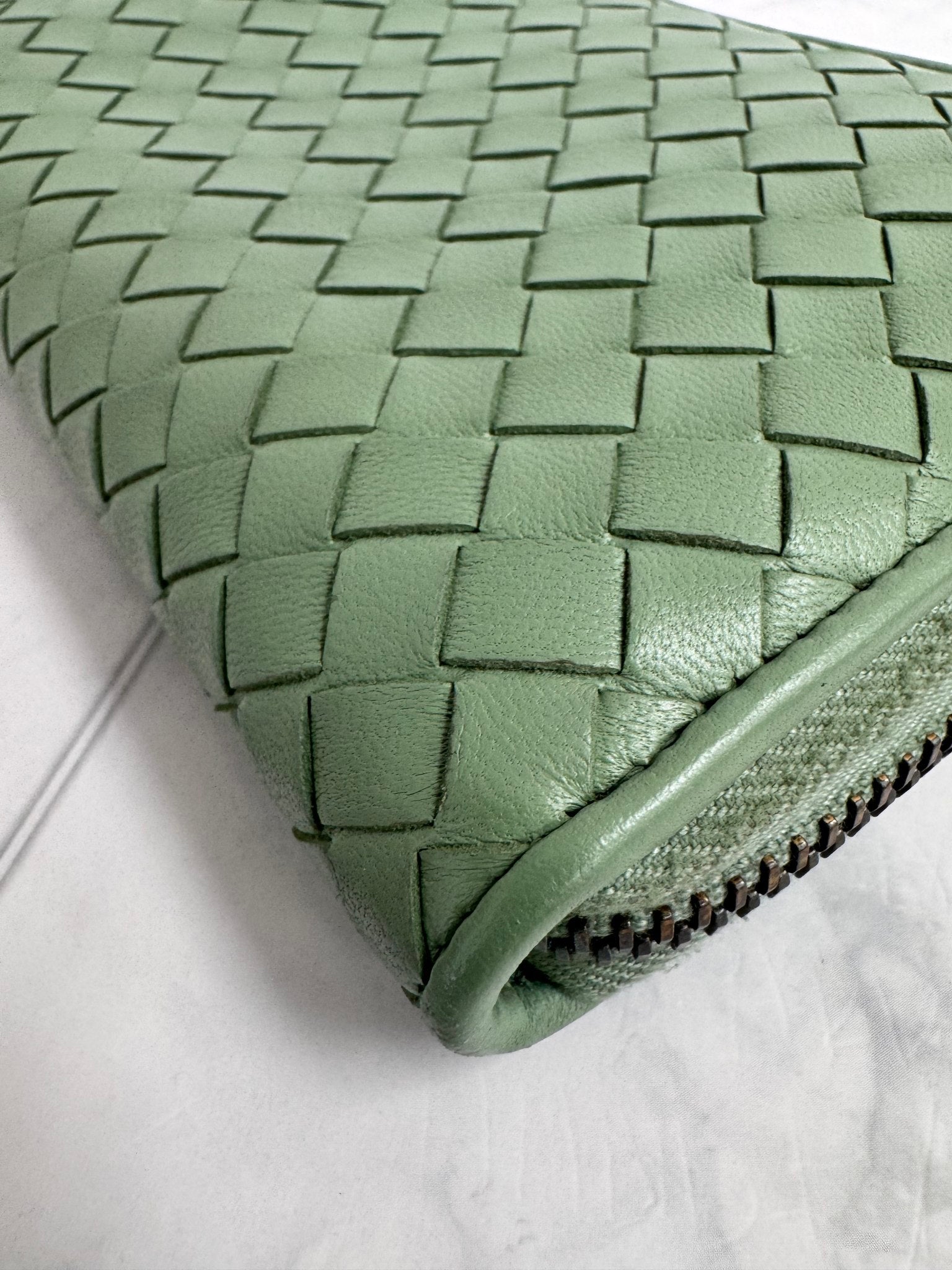 Bottega Veneta Mint Green Intrecciato Leather Long Zippy Wallet 