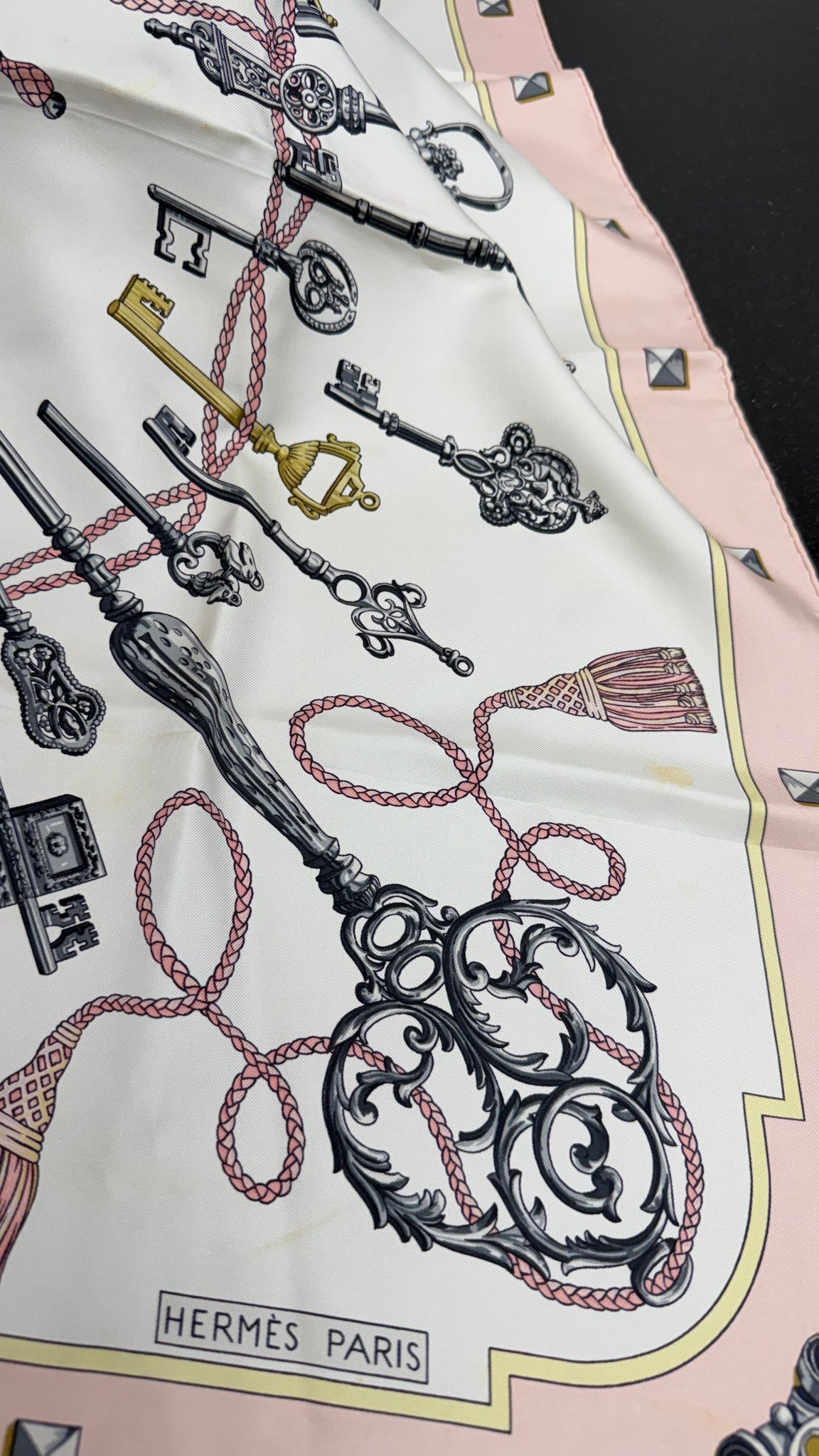 Hermes Pink Silk Les Cles Scarf 