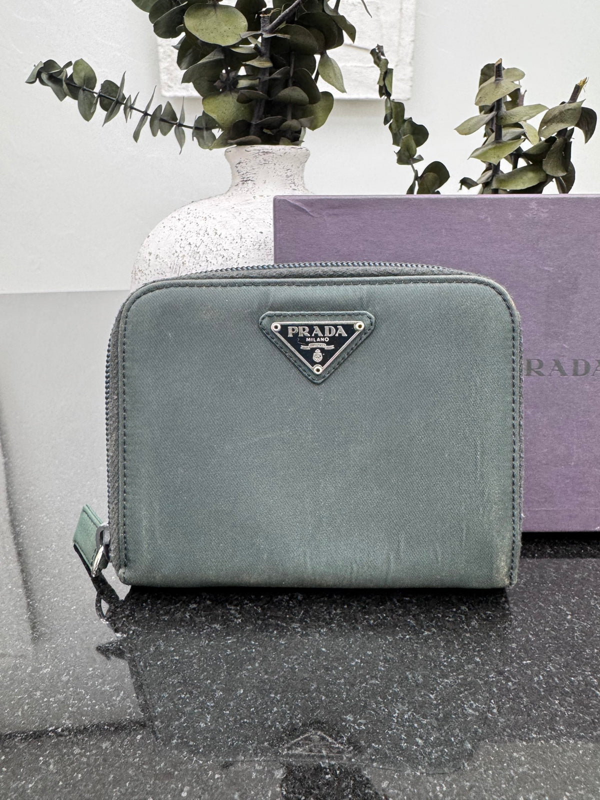 Prada Dark Green Nylon Compact Zippy Wallet