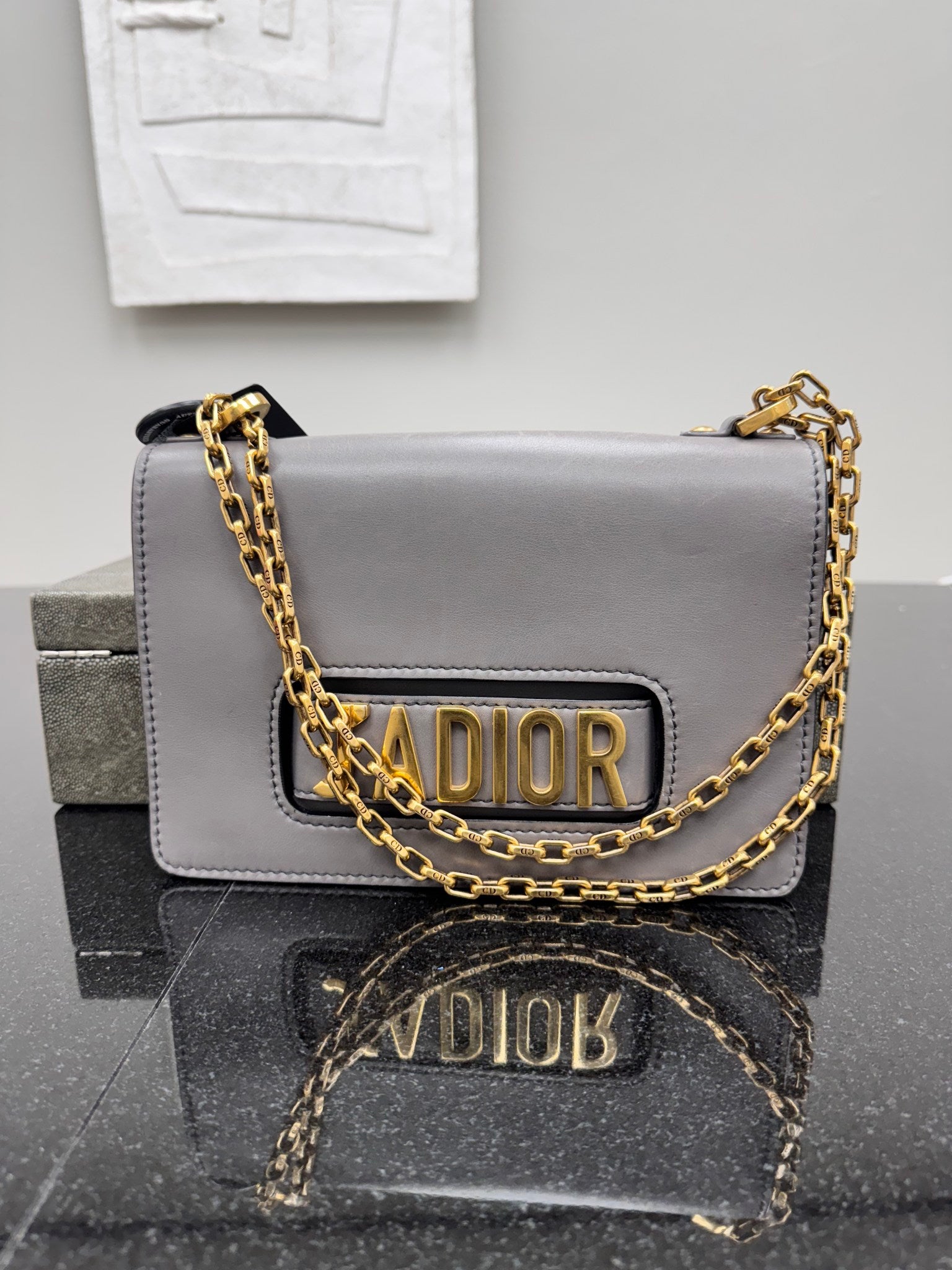 Christian Dior J'Adior Gray Leather Chain Flap Bag