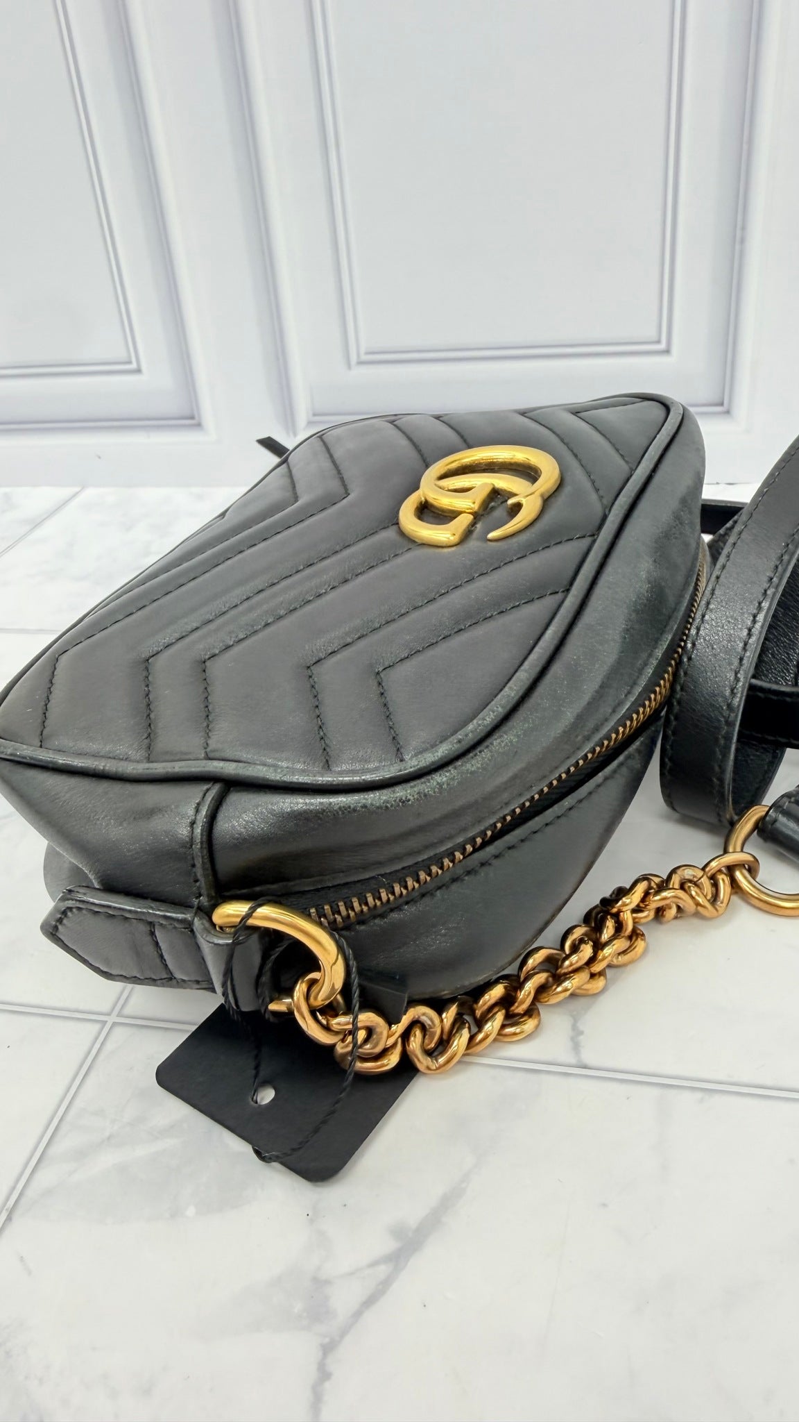 Gucci Black Leather GG Marmont Mini Camera Bag 