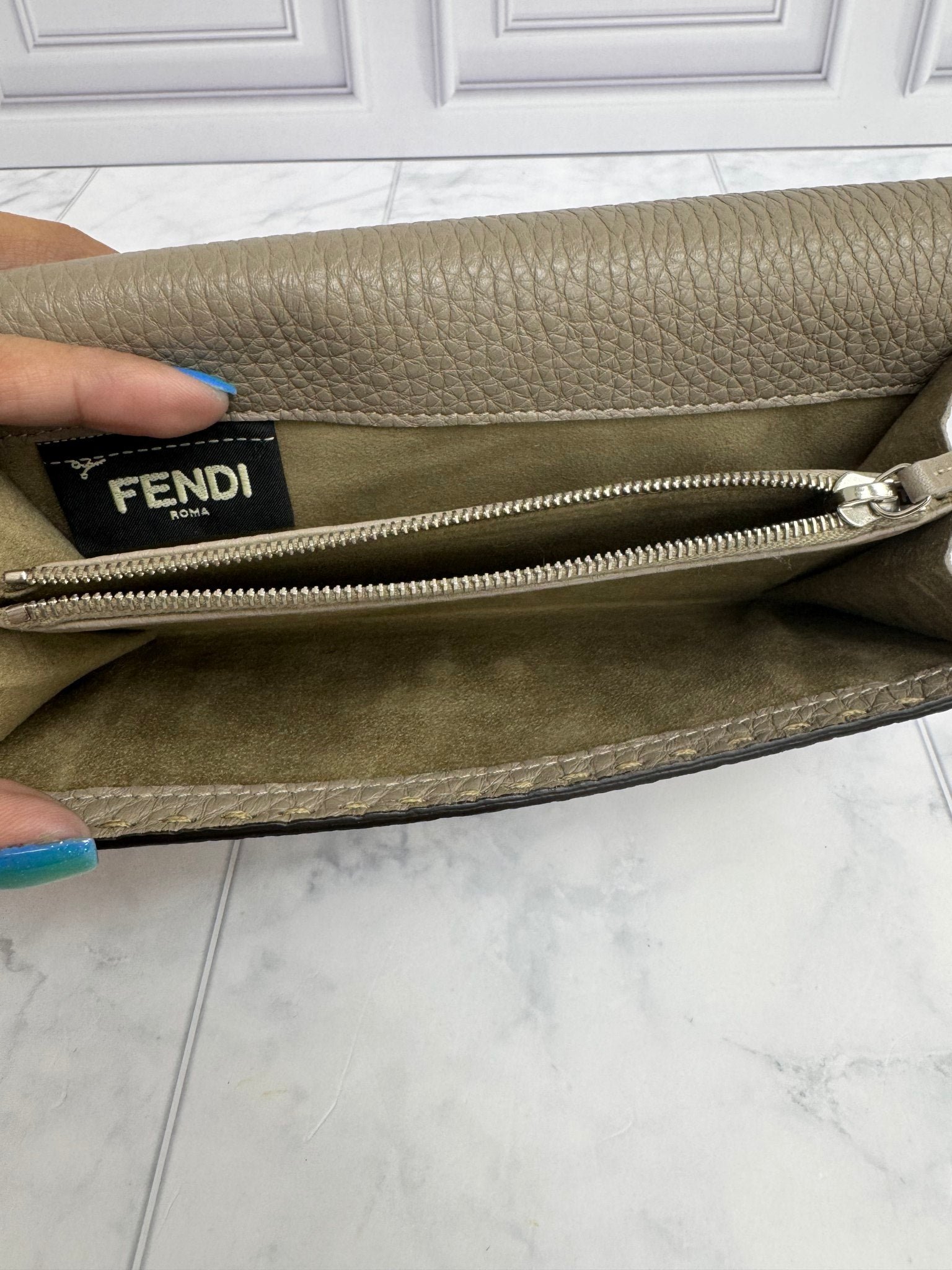 Fendi Beige Grained Leather Long Wallet