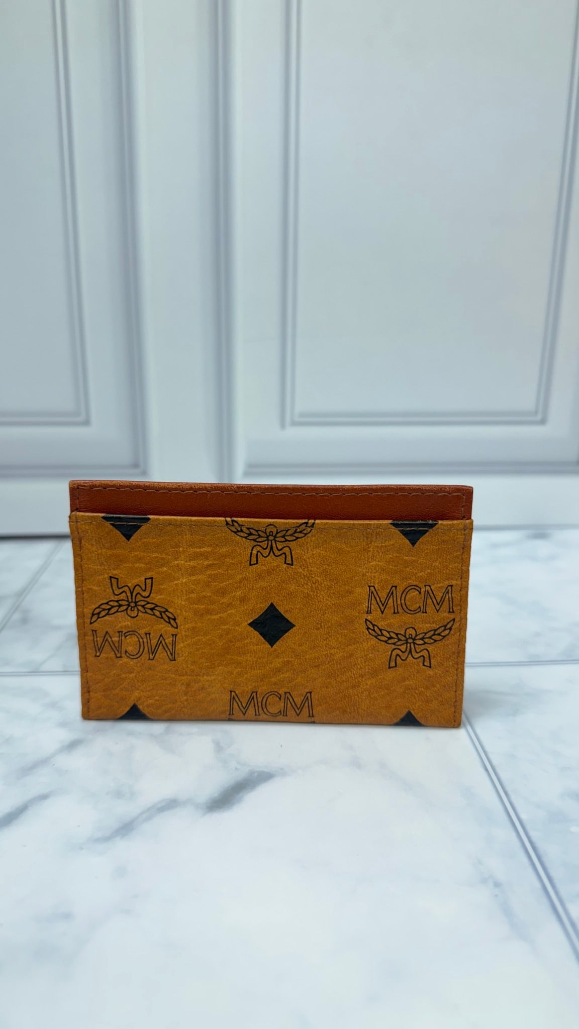 MCM Brown Visettos Canvas Card Holder