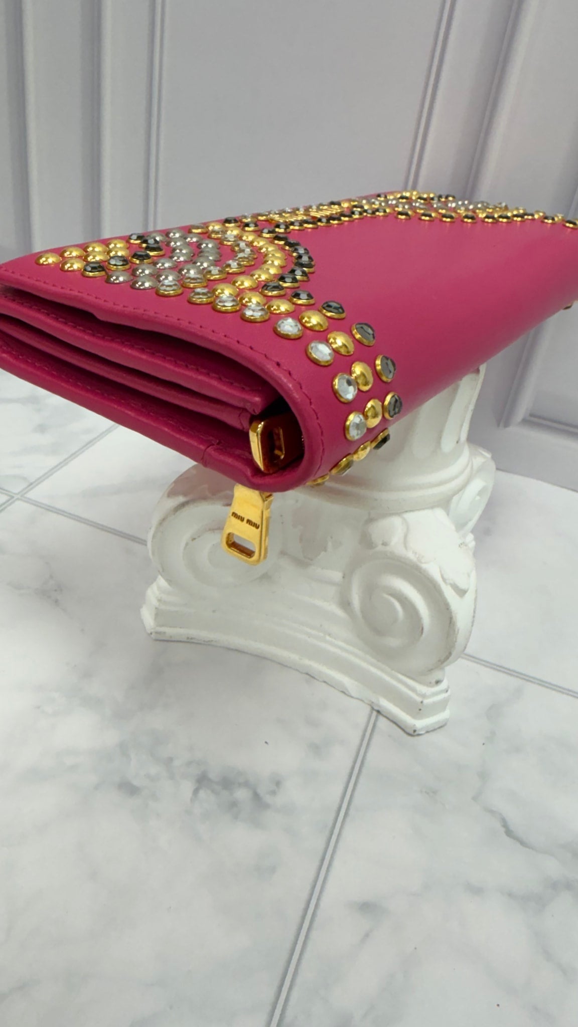 Miu Miu Pink Leather Studded Long Wallet