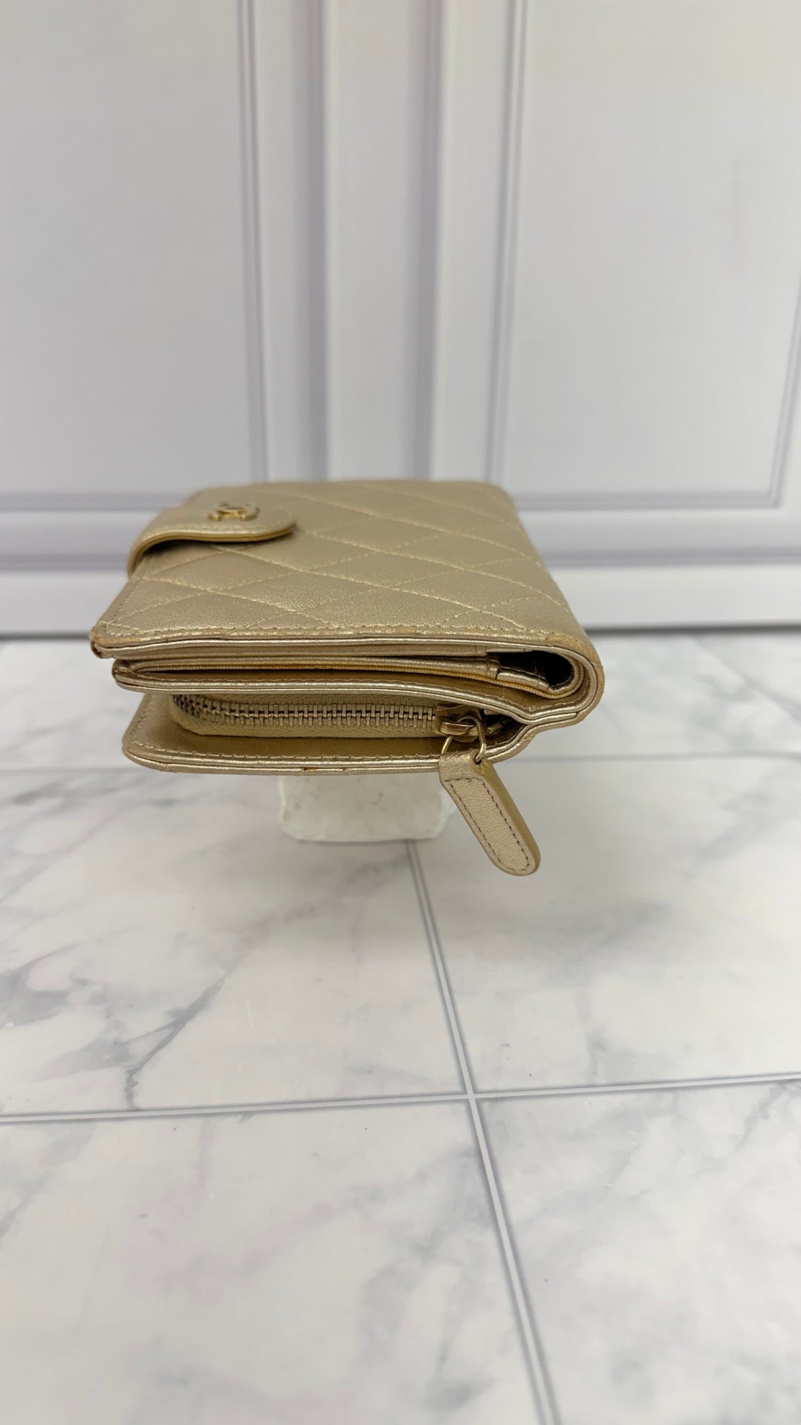 Chanel Gold Lambskin Leather Chanel Compact Wallet