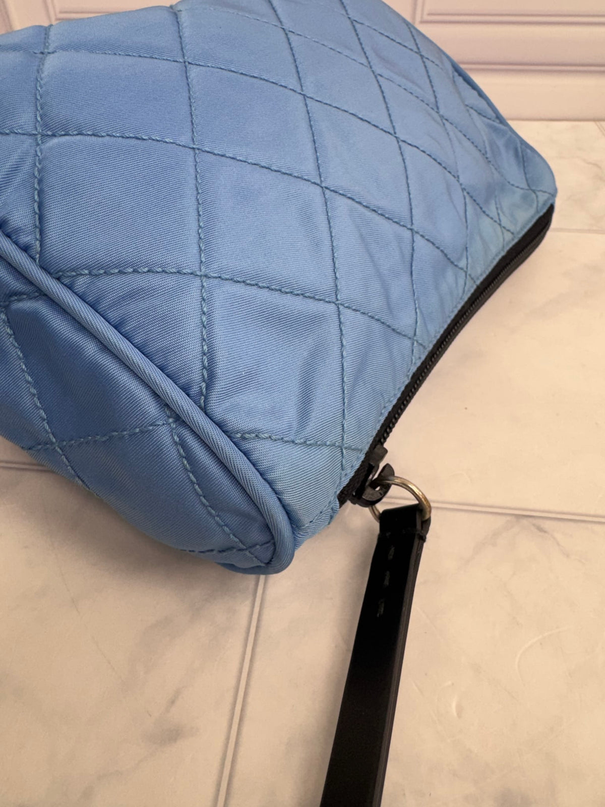Prada Blue Quilted Nylon Cosmetic Pouch