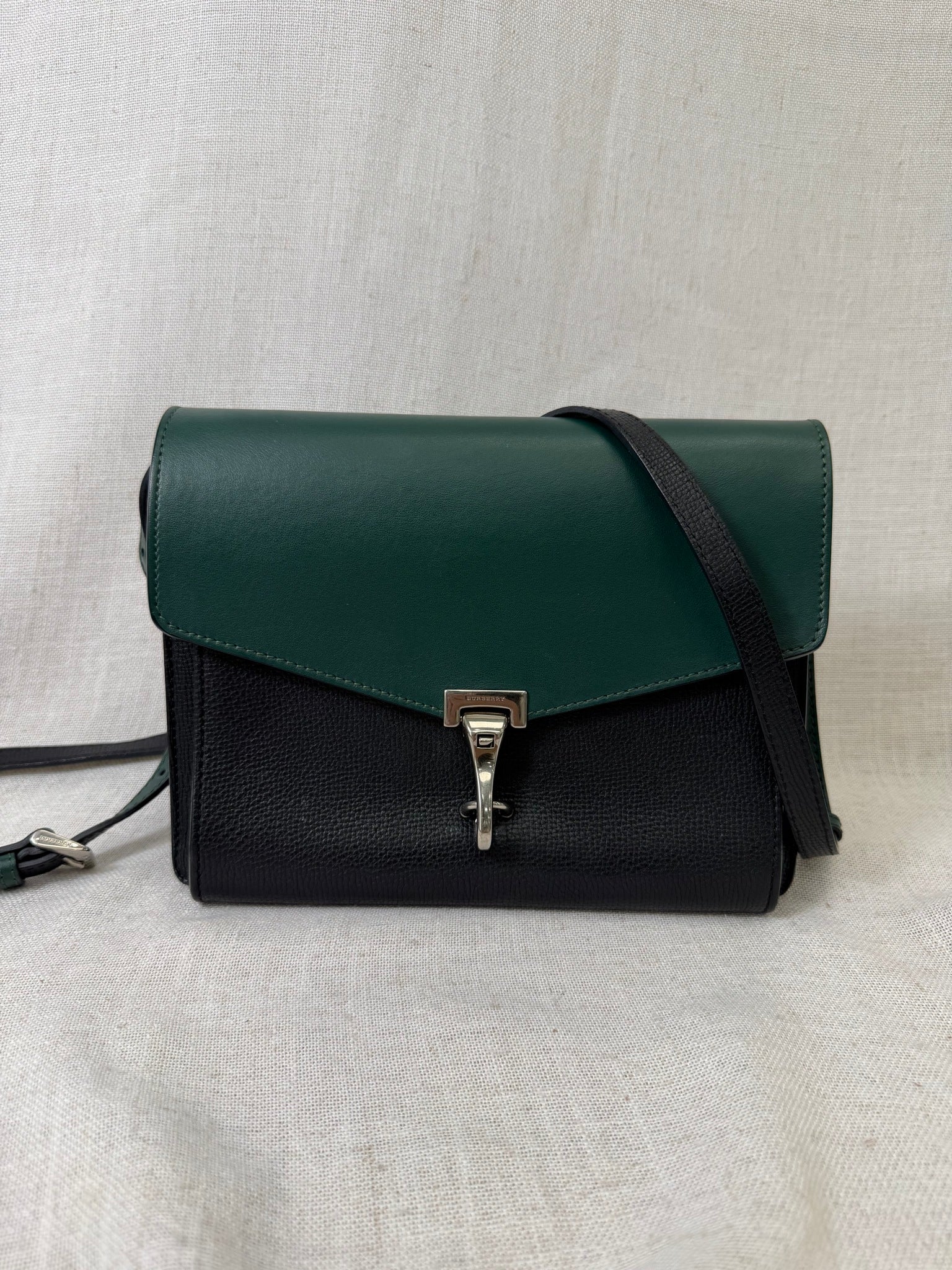Burberry Green And Black Leather Small Macken Crossbody Bag
