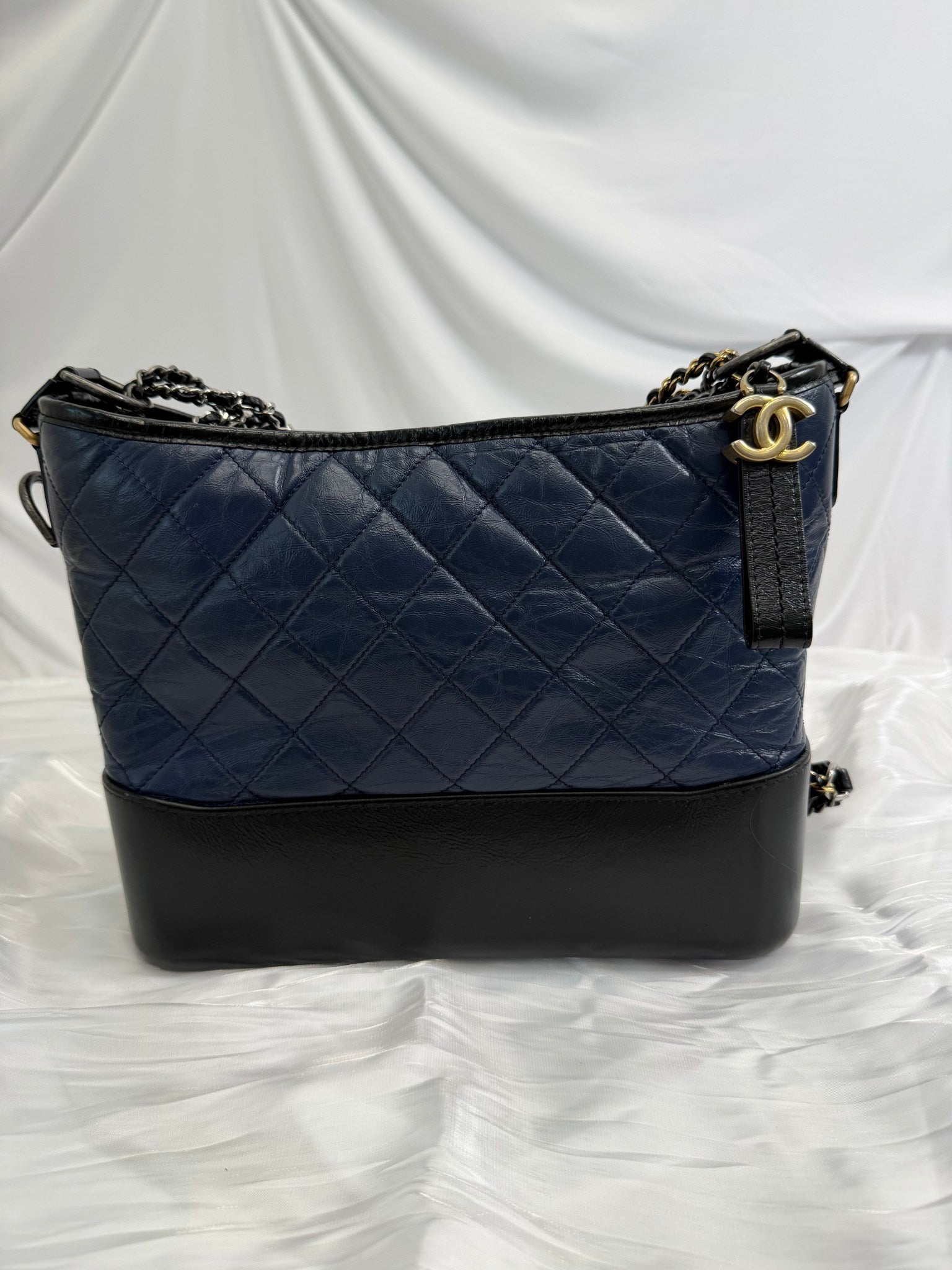 Chanel Navy Quilted Aged Calfskin Medium Gabrielle Hobo Bag