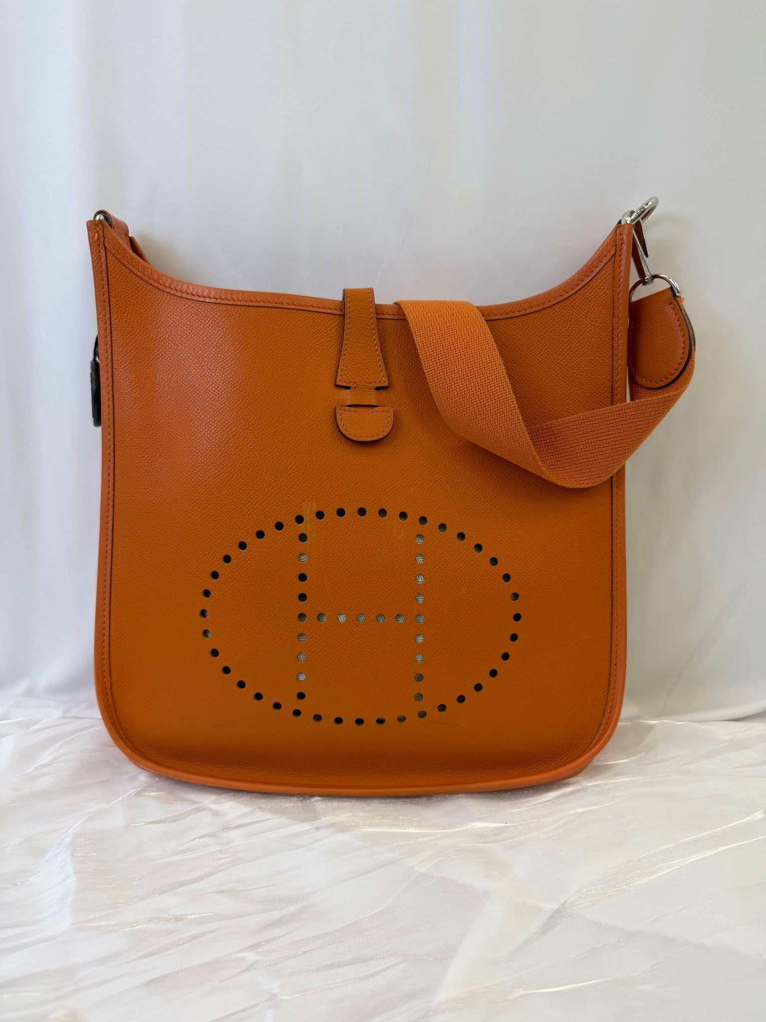Hermes Orange Leather Evelyne Crossbody Bag PM