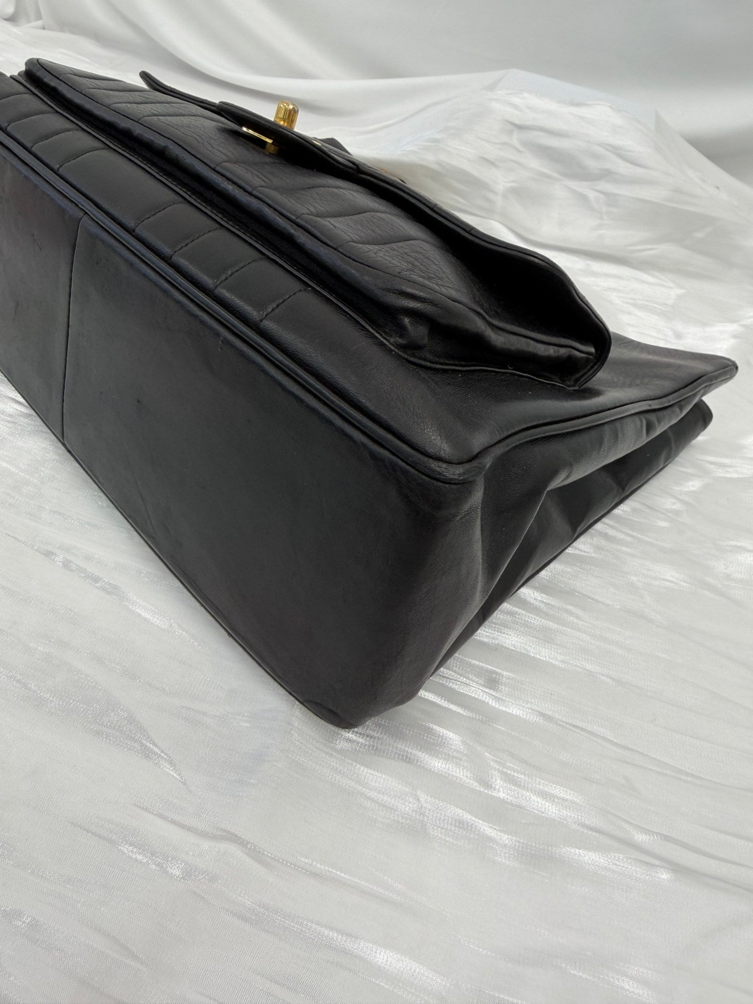 Chanel Black Leather Vertical Striped Mademoiselle Tote