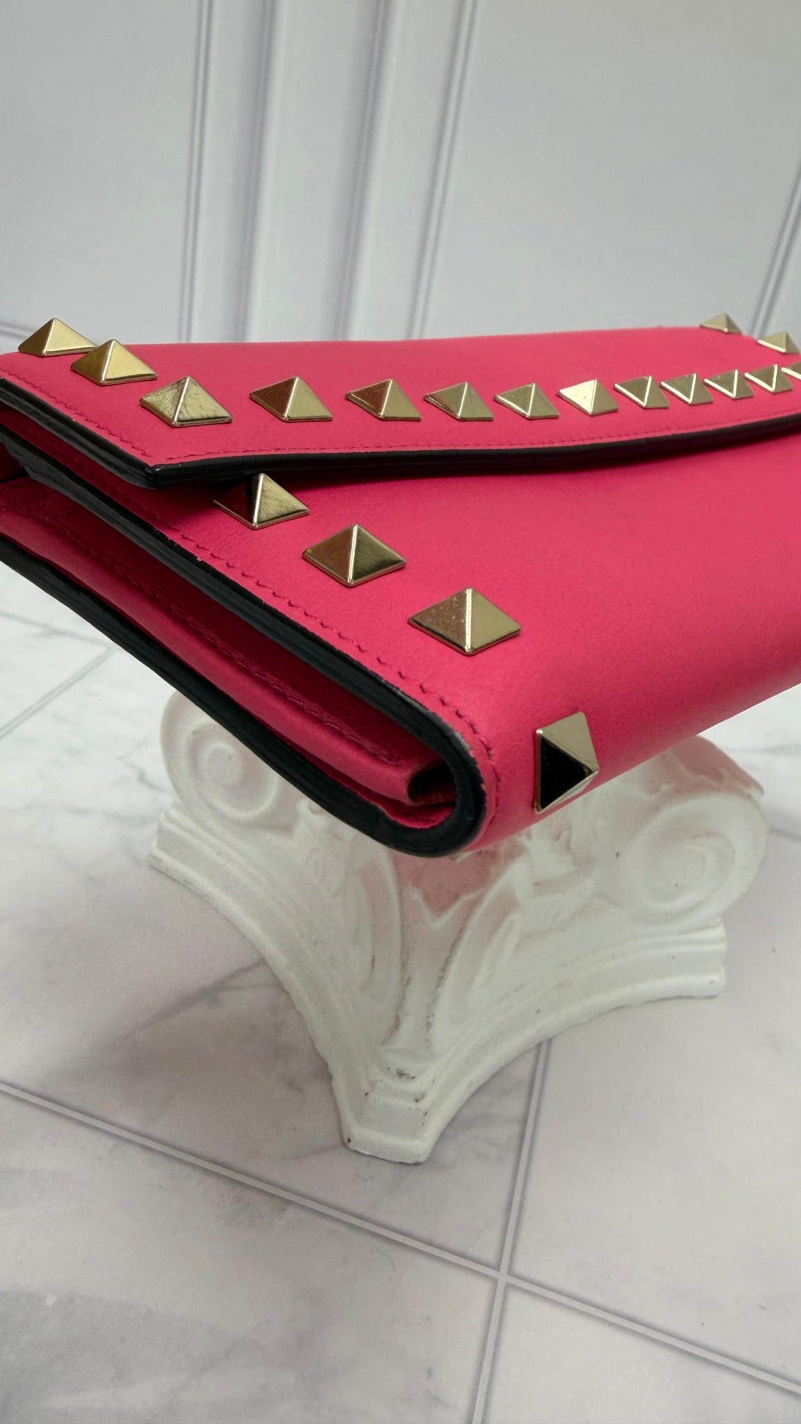 Valentino Pink Leather Rockstud Wristlet Wallet
