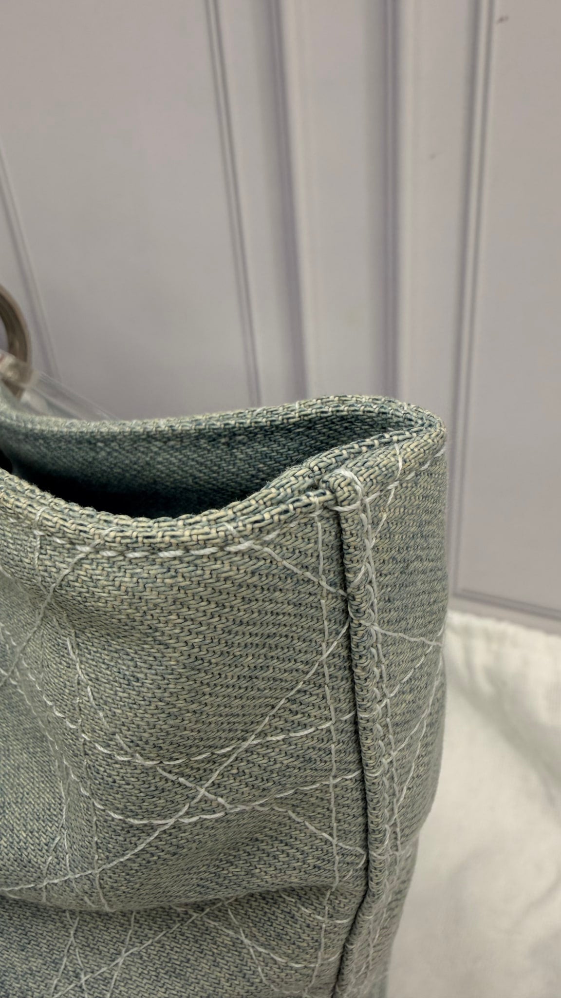 Christian Dior Denim Cannage Large Lady Dior Handbag