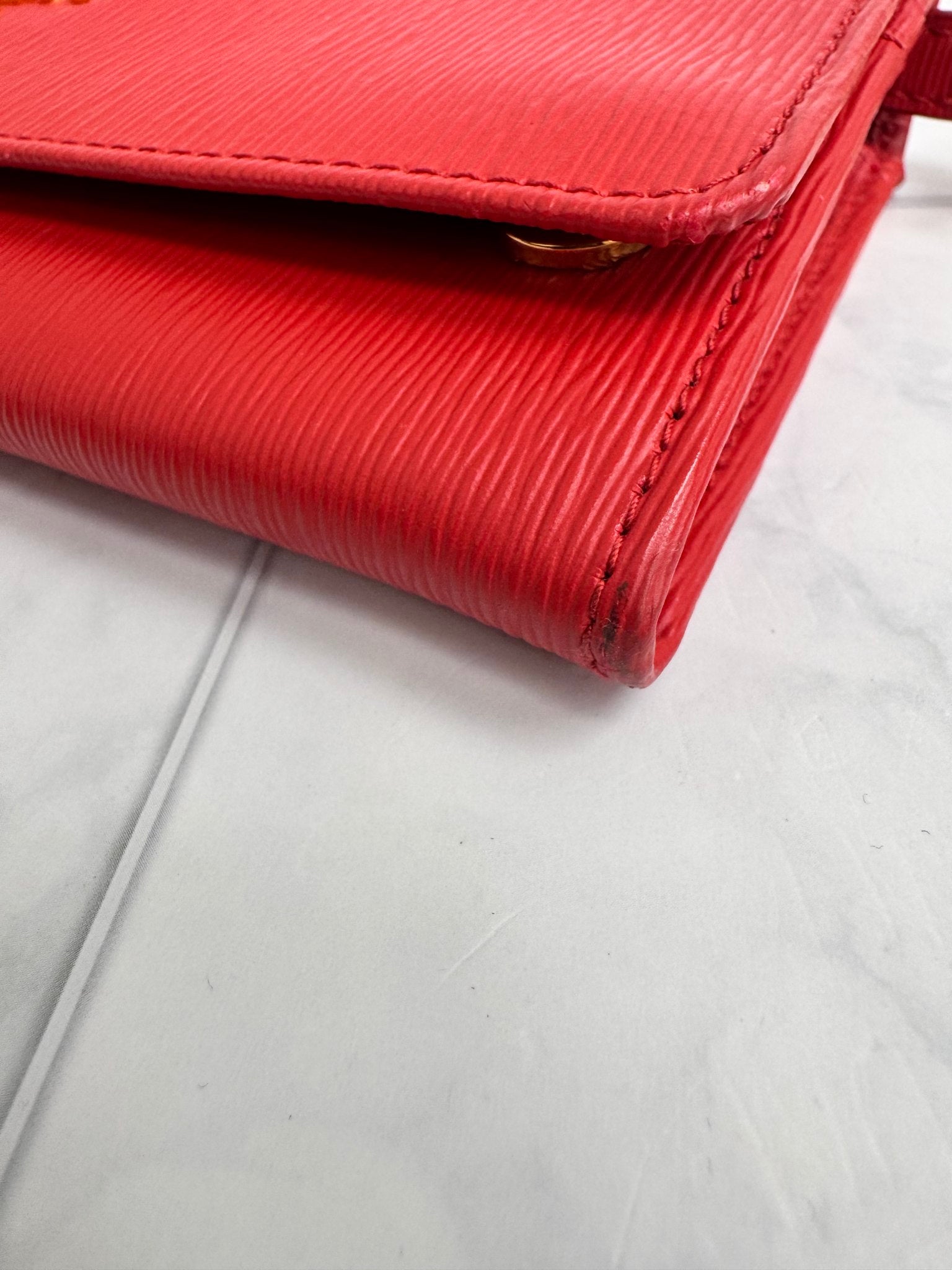 Prada Red Saffiano Leather Wallet On A Chain