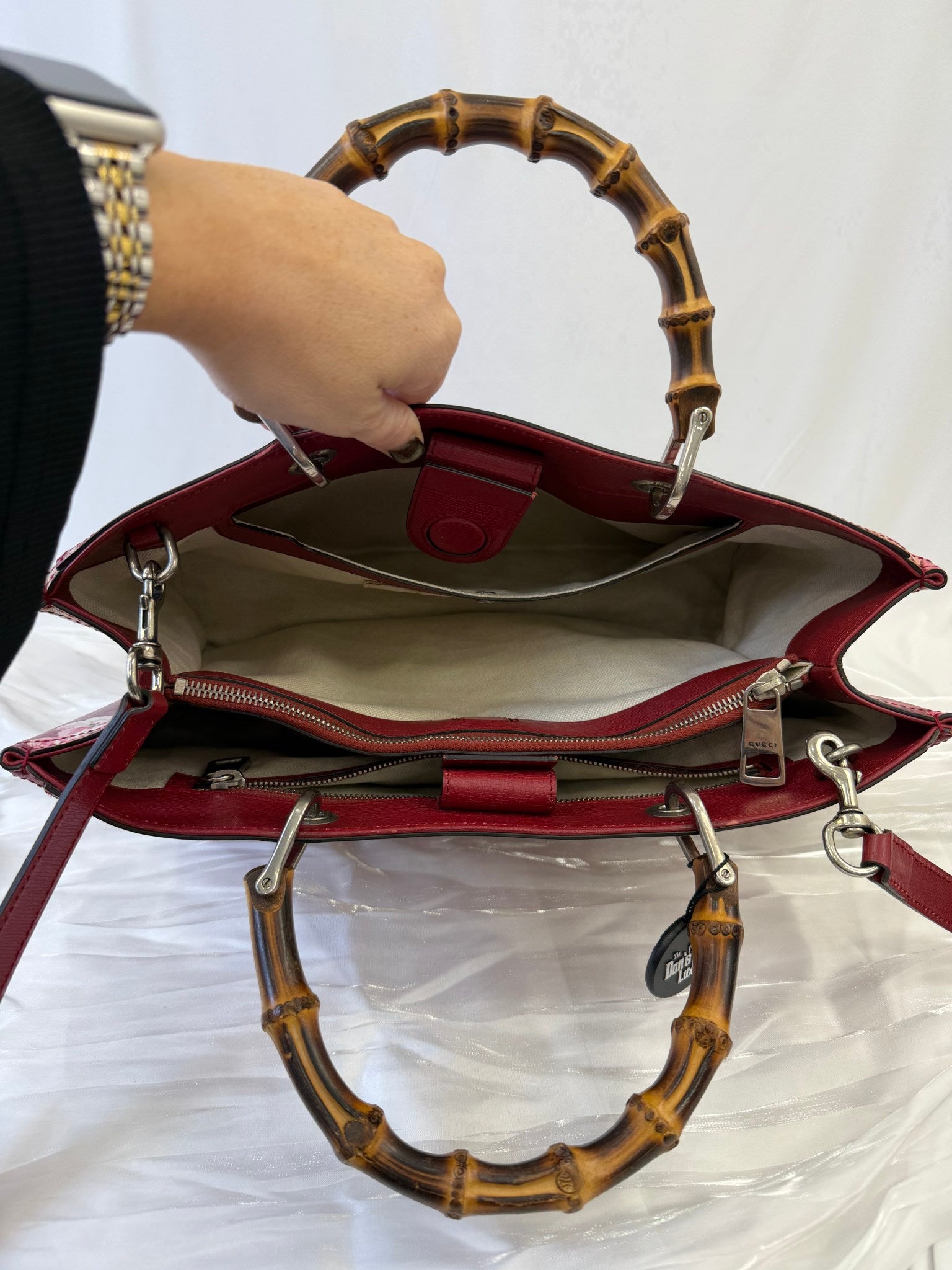 Gucci Red Blooms Bamboo Medium Top Handle 