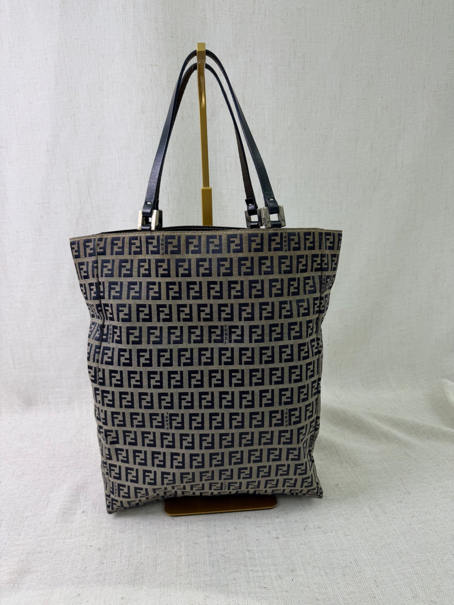 Fendi Navy Canvas Zucchino Tote Bag