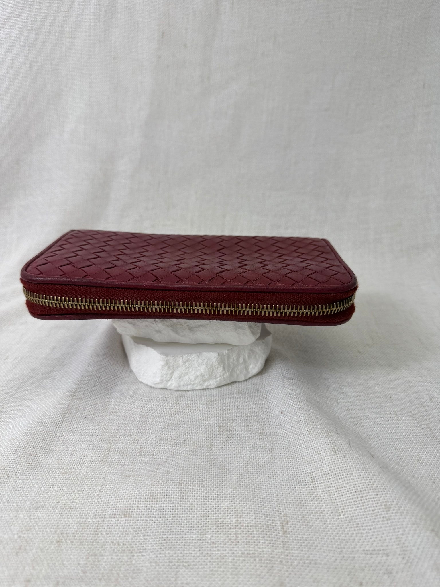 Bottega Veneta Red Leather Zip Around Wallet
