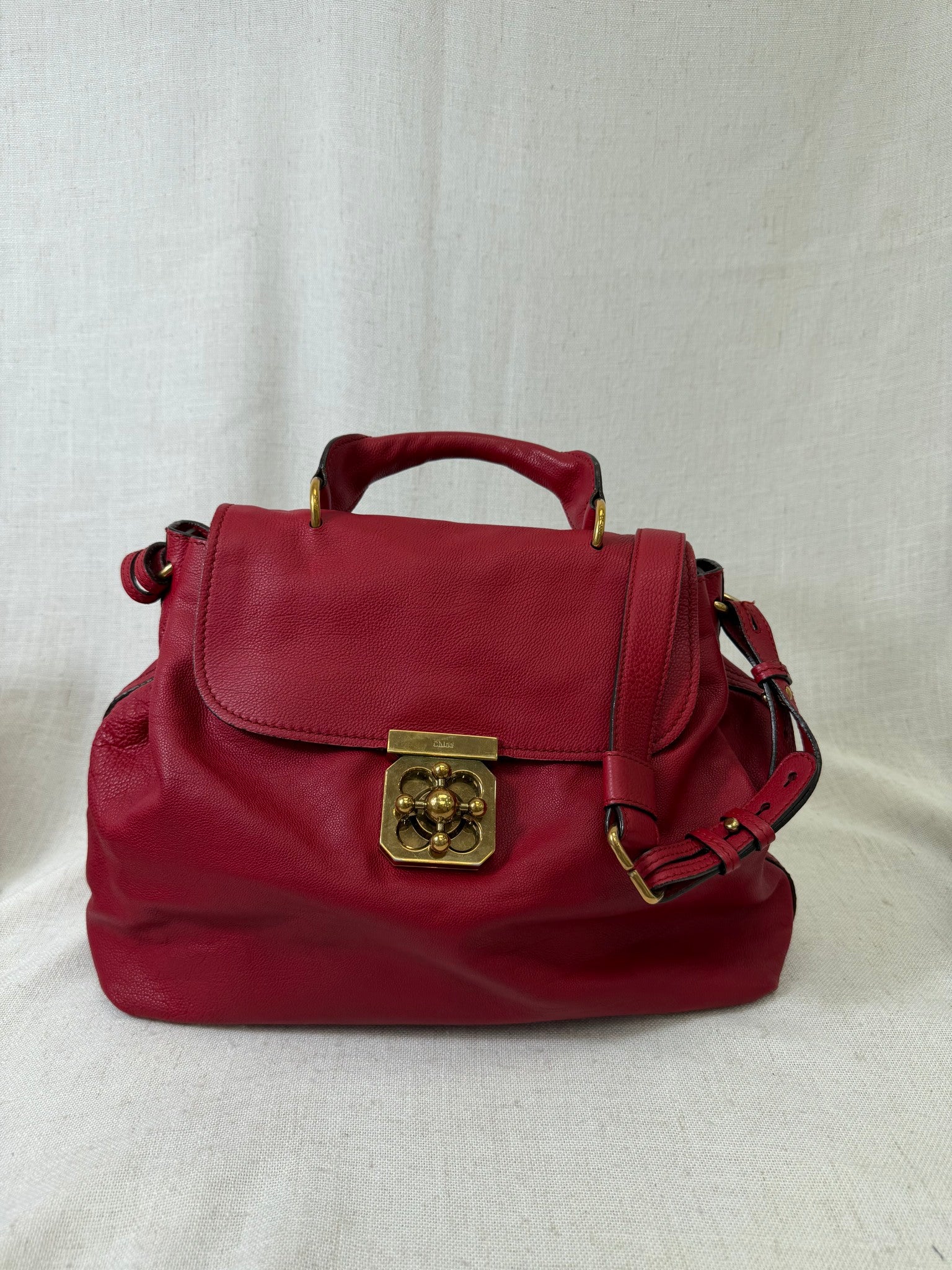 Chloe Red Grain Leather Elise 2Way Shoulder Bag 