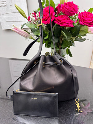 Saint Laurent Black Leather Paris VII Hobo Bag