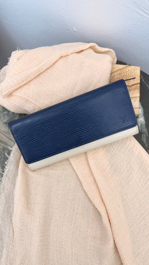 Louis Vuitton Blue And Cream Epi Leather Long Wallet