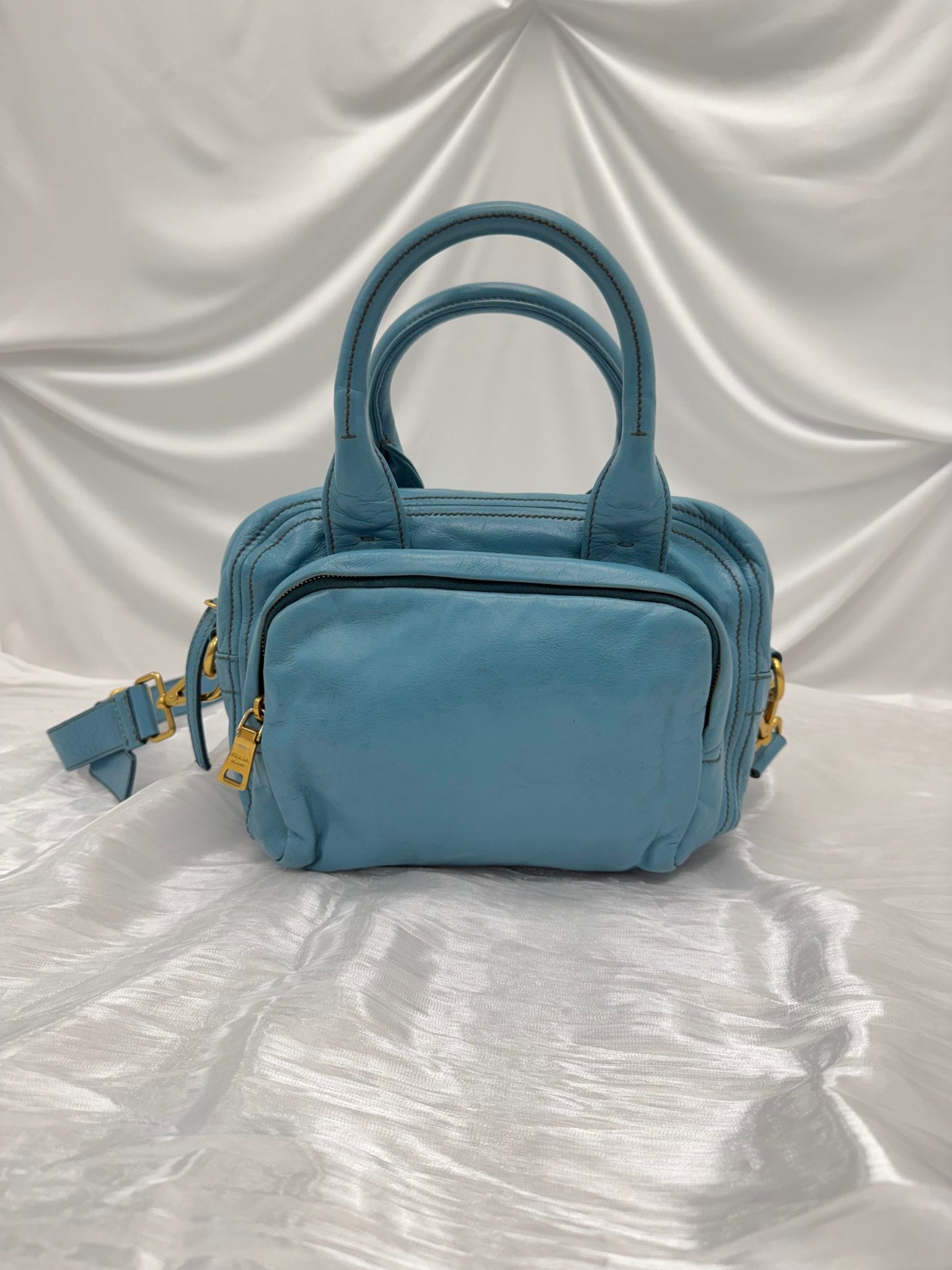 Prada Teal Crinkled Leather 2Way Bag