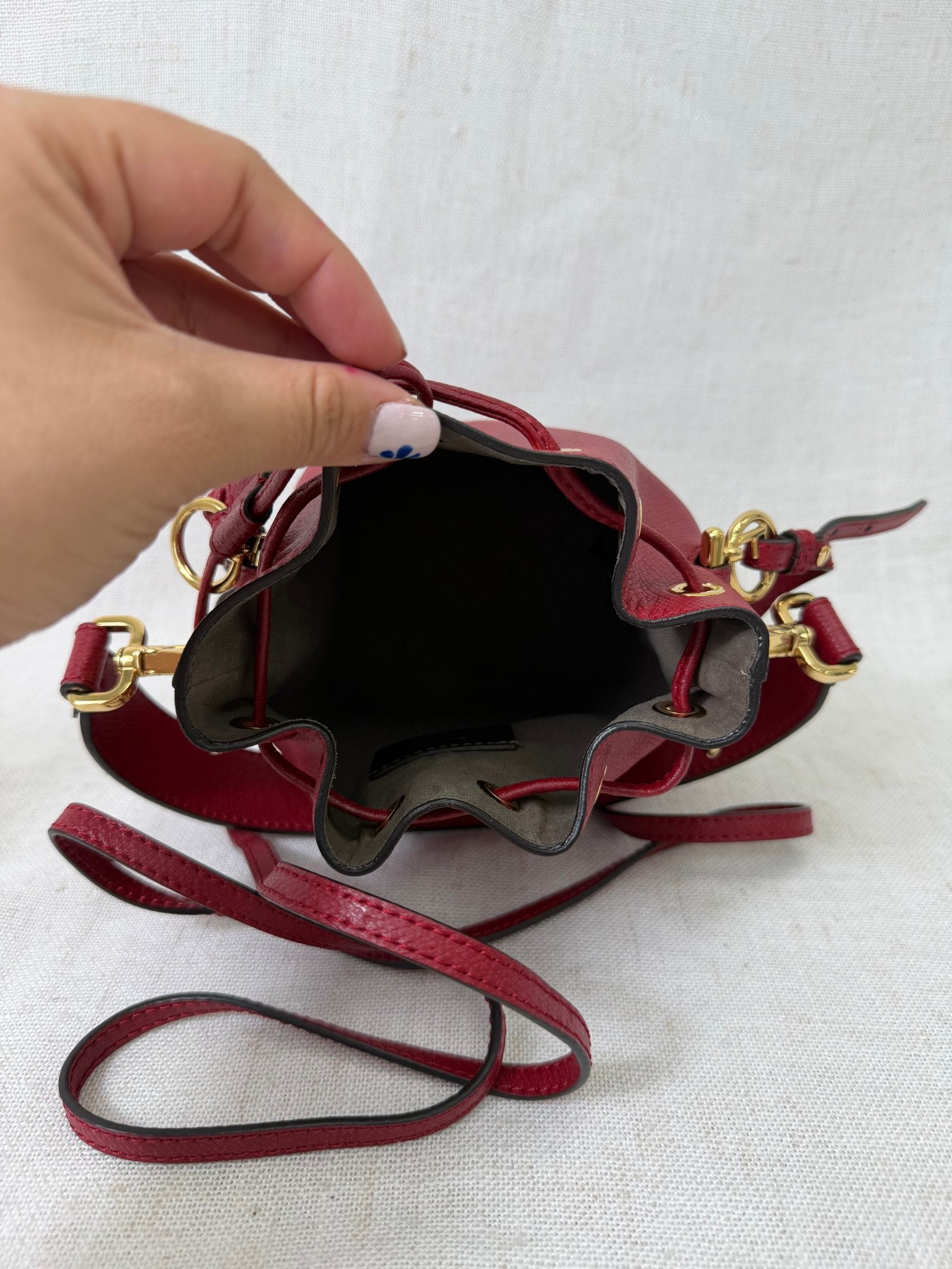 Fendi Red Leather Tresor Mini Drawstring 2Way Bucket Bag