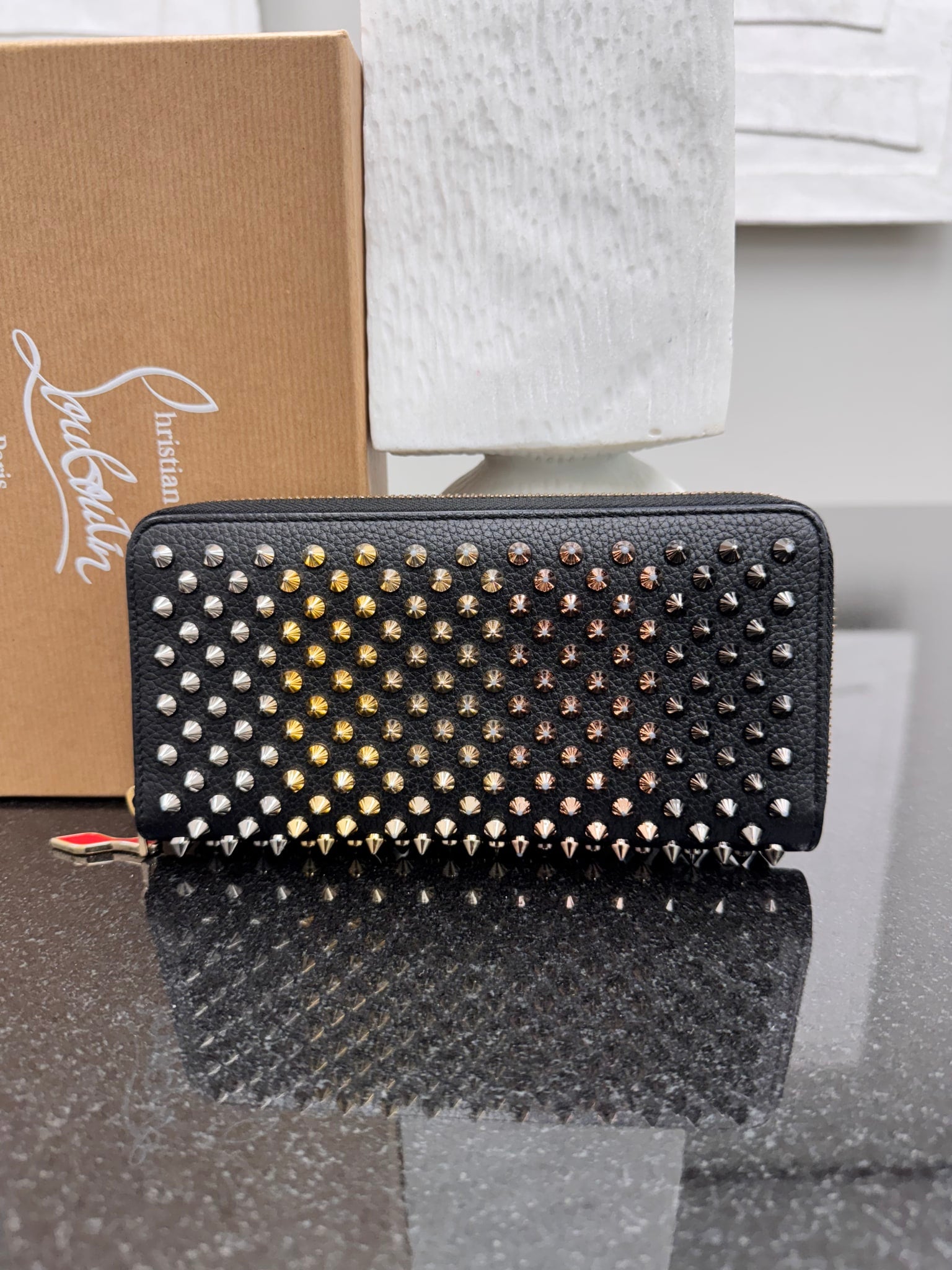 Christian Louboutin Black Multicolor Studded Zippy Wallet