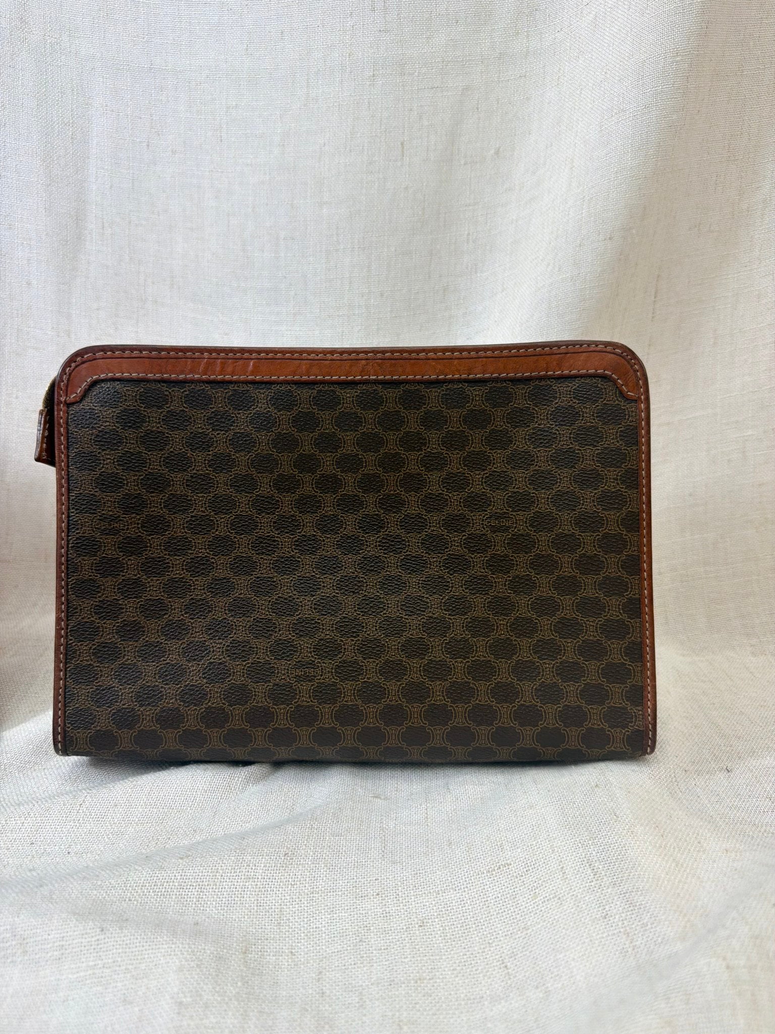 Celine Brown Coated Canvas Macadam Clutch Travel Bag