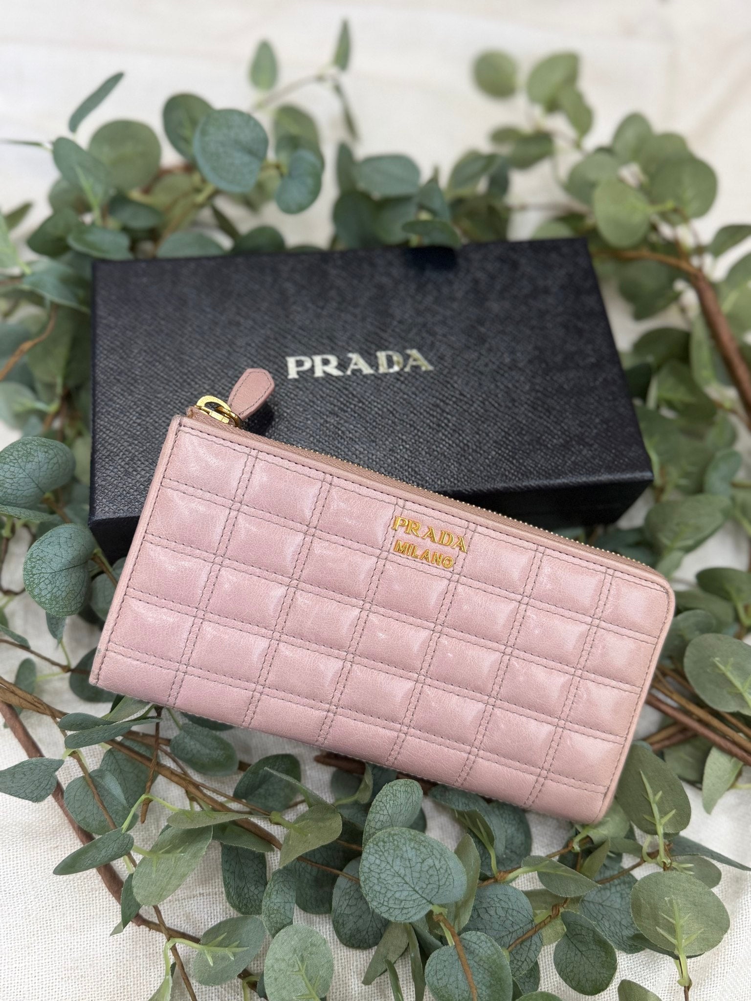 Prada Dusty Rose Quilted Leather Zippy Wallet 