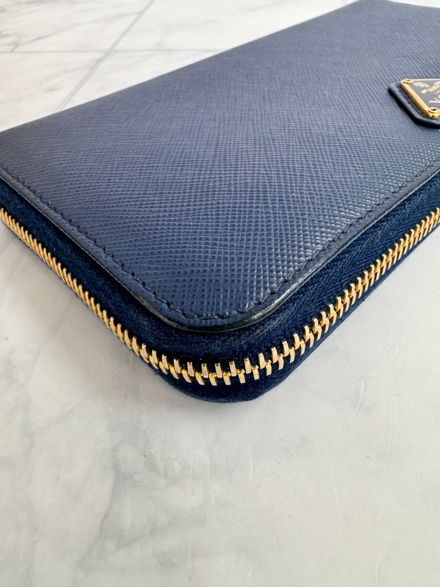 Prada Blue Saffiano Leather Long Zippy Wallet