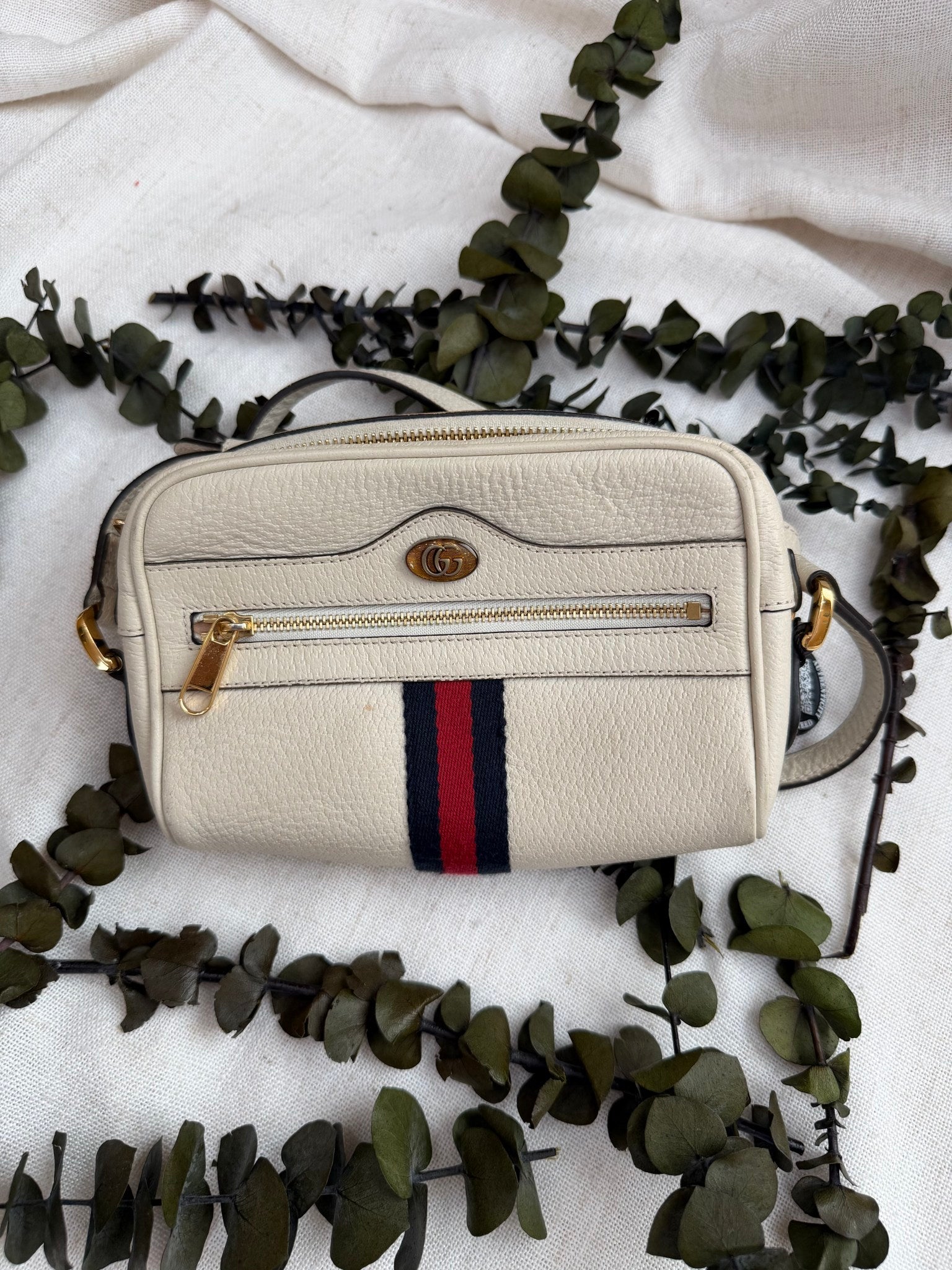 Gucci White Leather Ophidia Mini Crossbody Bag