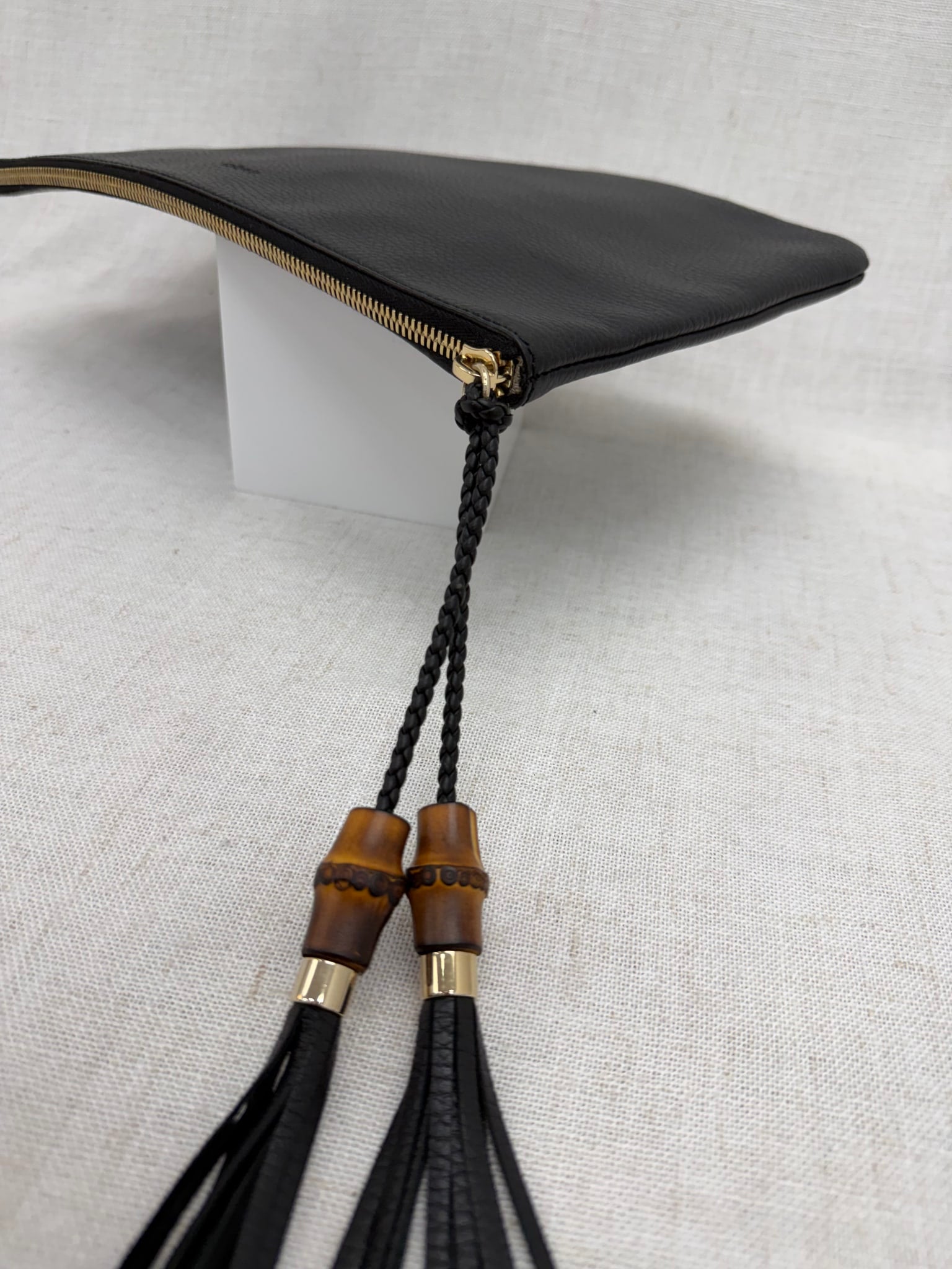 Gucci Black Leather Bamboo Pouch