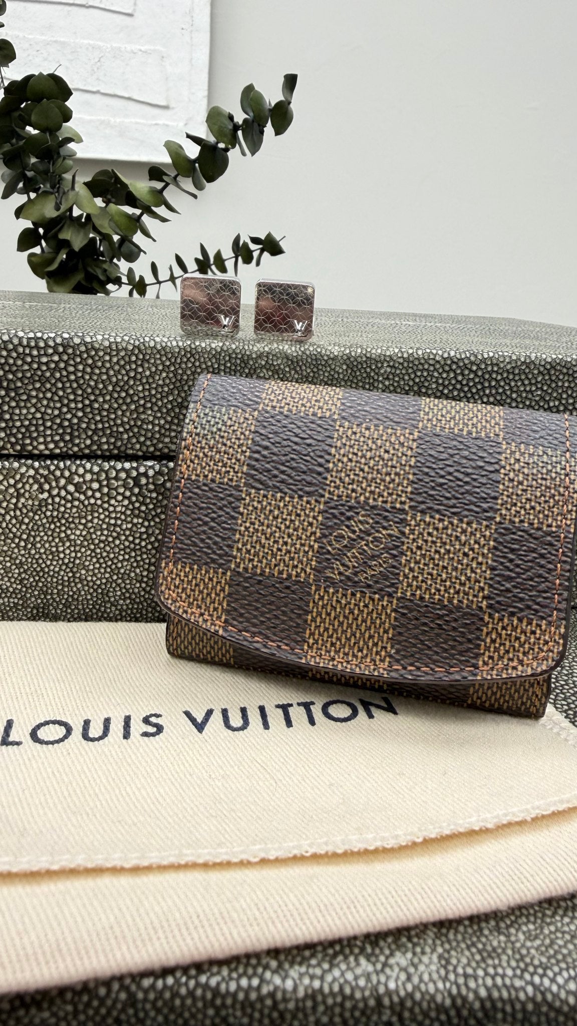 Louis Vuitton Damier Ebene Cufflinks Case & Manchette Champs Elysees Cufflinks