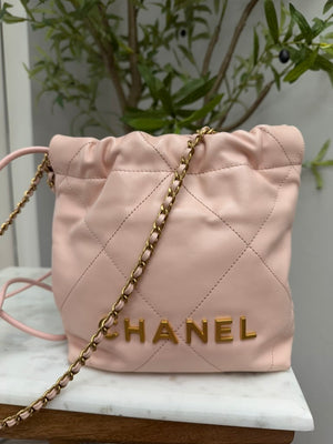 Chanel Pale Pink Quilted Leather 22 Hobo Crossbody