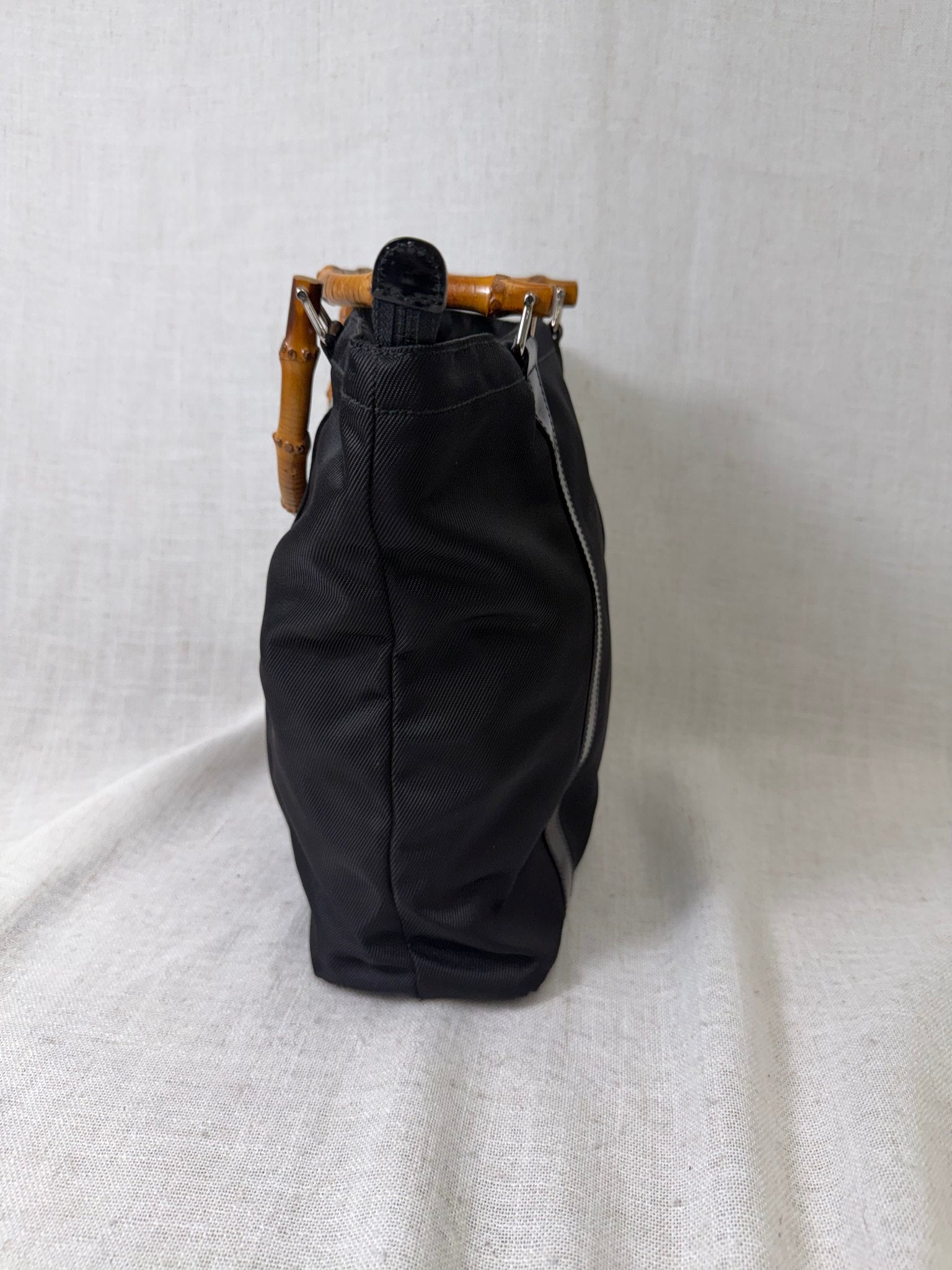Gucci Black Nylon Bamboo Handbag