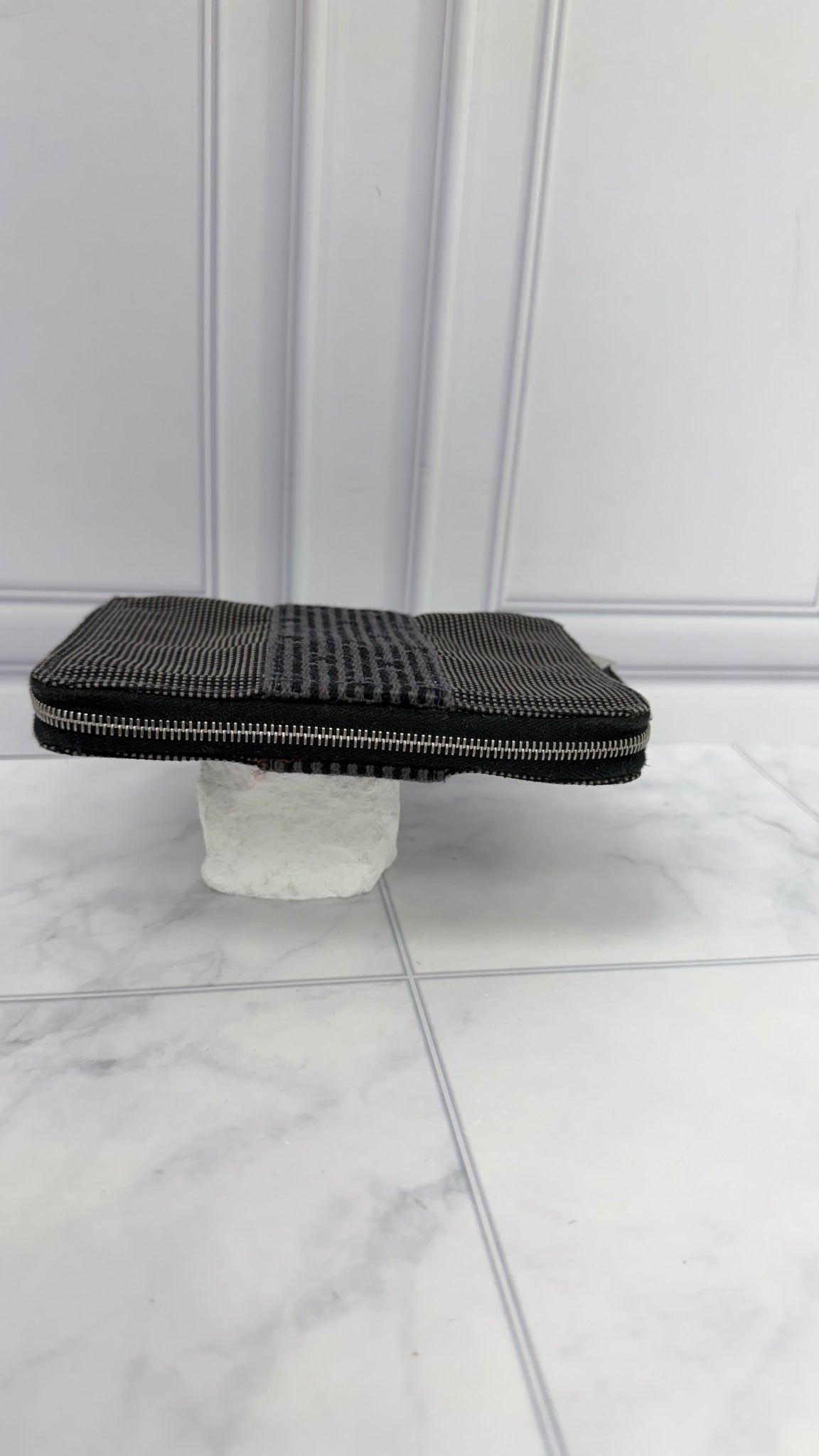 Hermes Grey Canvas Herline Zippy Wallet 