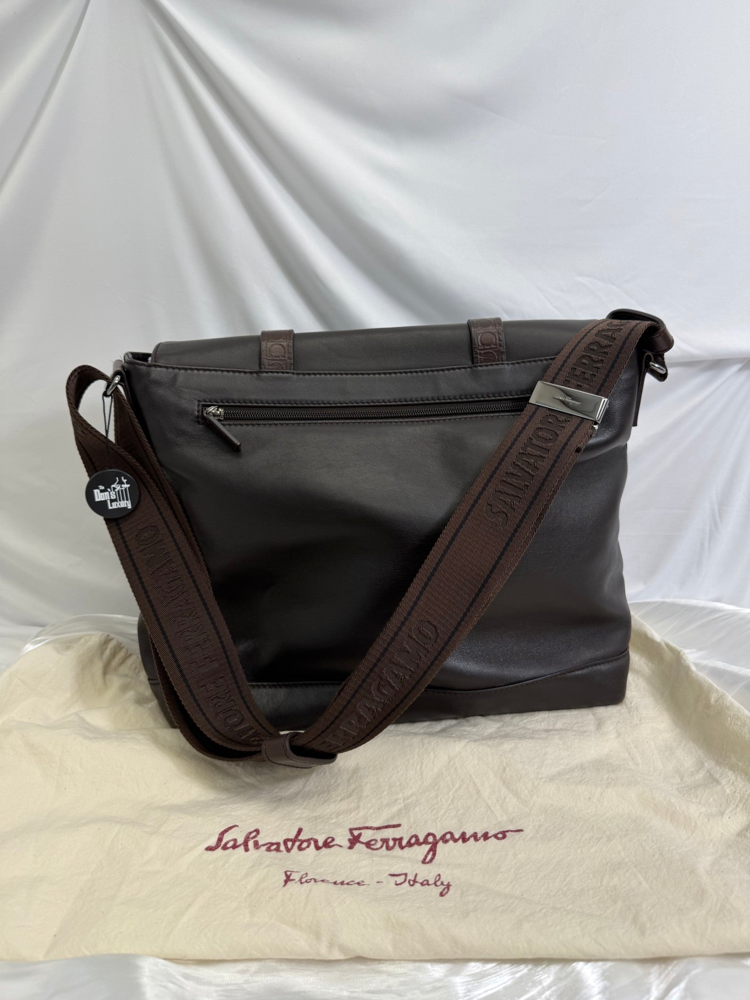 Salvatore Ferragamo Dark Brown Leather Double Strap Briefcase