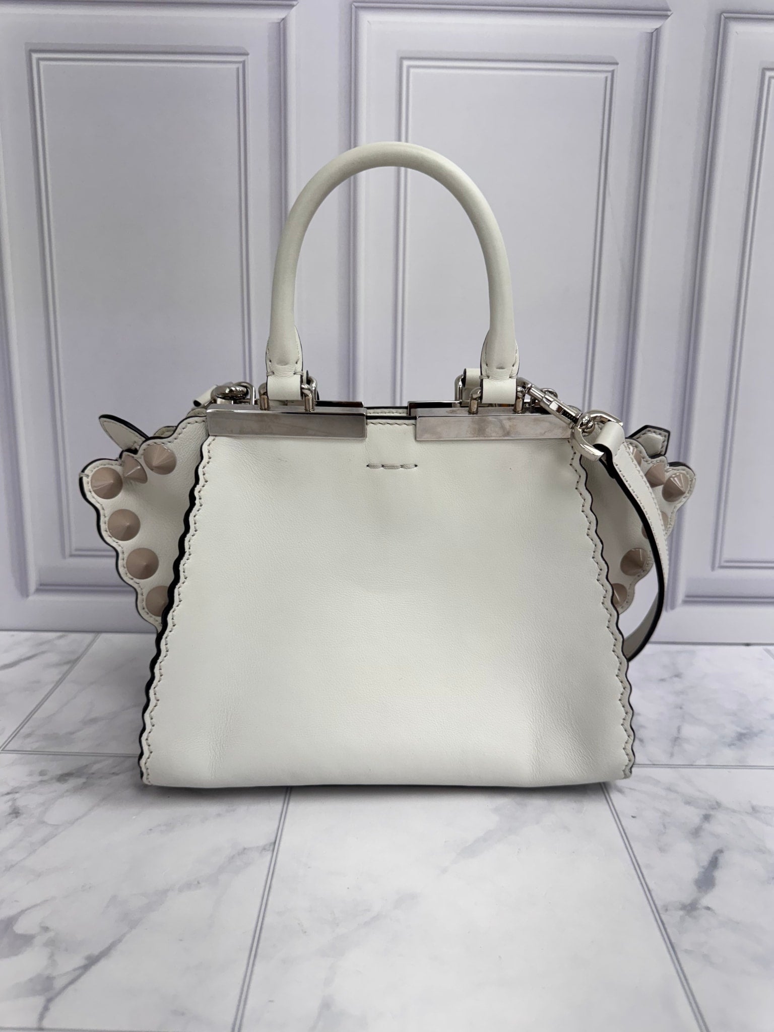 Fendi White Leather Studded Mini 3Jours 2Way Bag